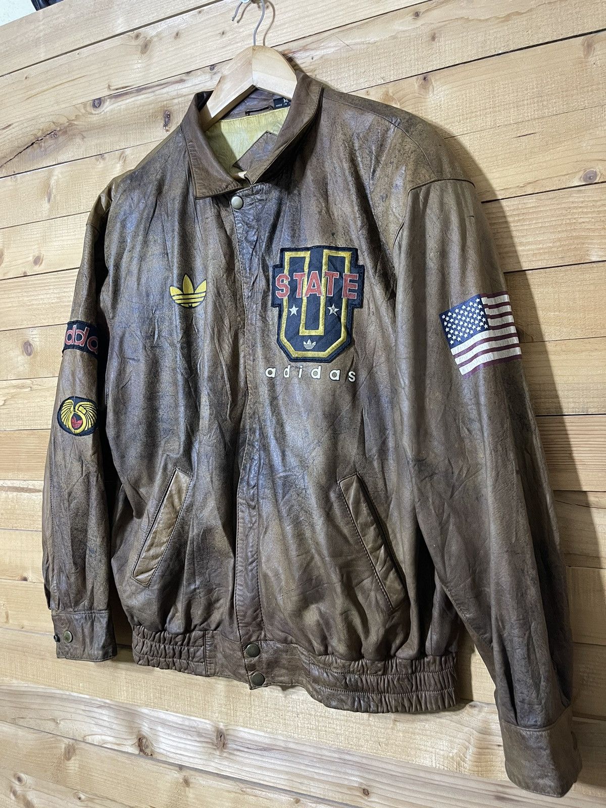 Adidas Vintage Adidas OLYMPIA 80s American Born USA leather jacket Size US M / EU 48-50 / 2 - 3 Thumbnail