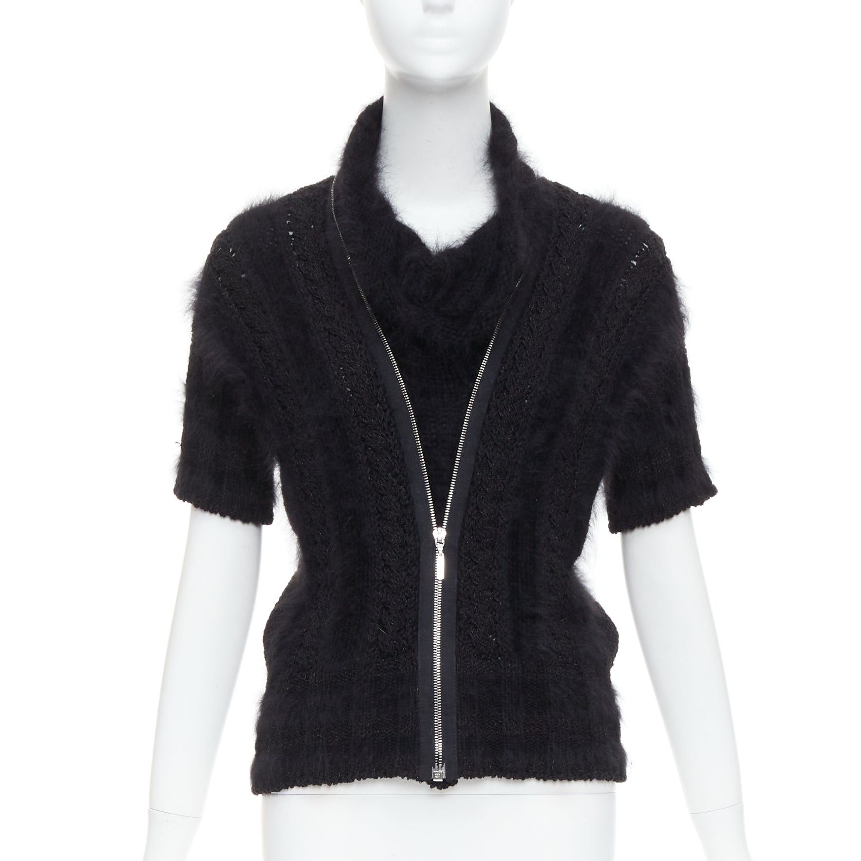 Chanel CHANEL 08A black fluffy angora blend CC zip layered sweater FR36 S Size S / US 4 / IT 40 - 1 Thumbnail