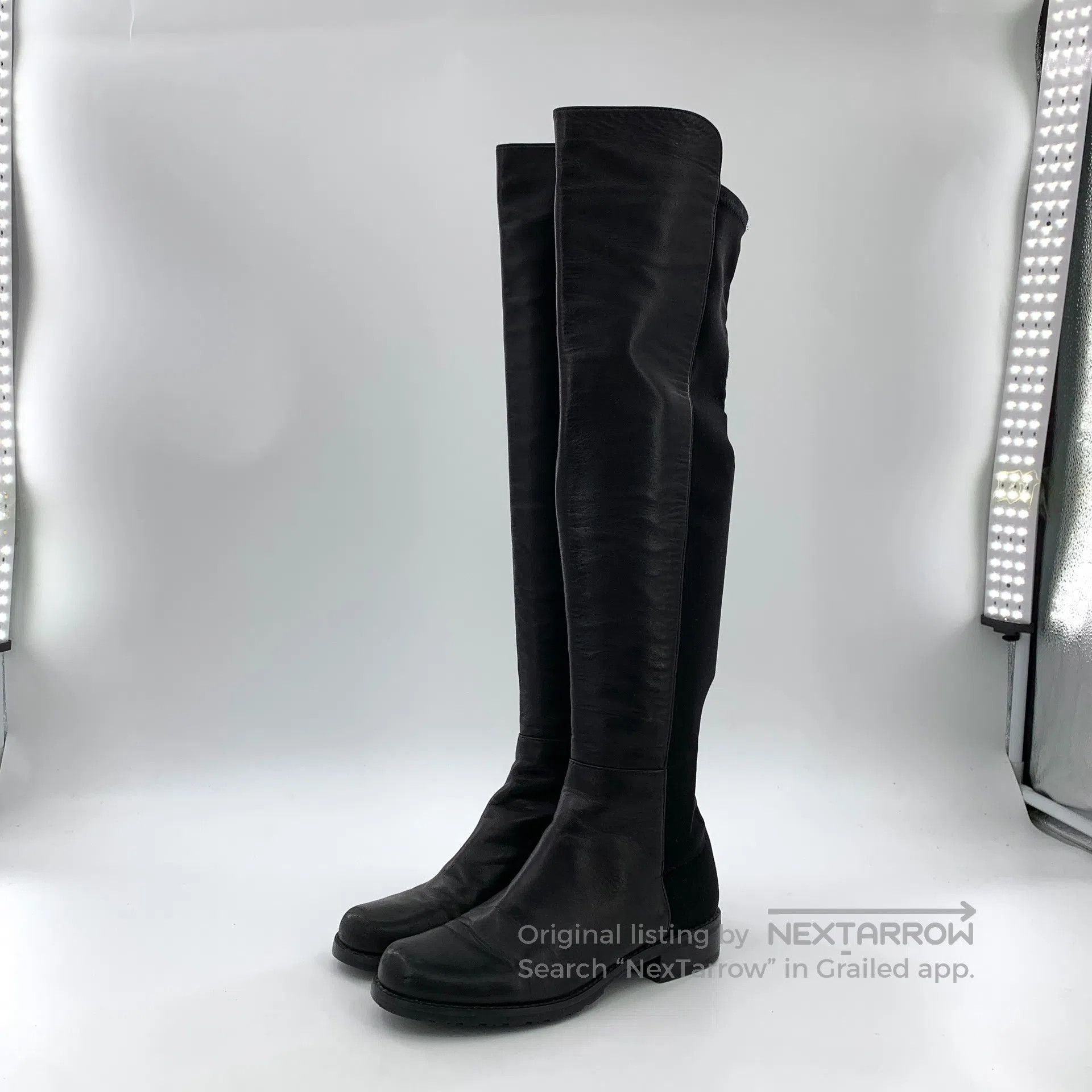 Swarovski SW Black round toe leather casual flat high boots| Size US 12 / IT 42 - 1 Thumbnail