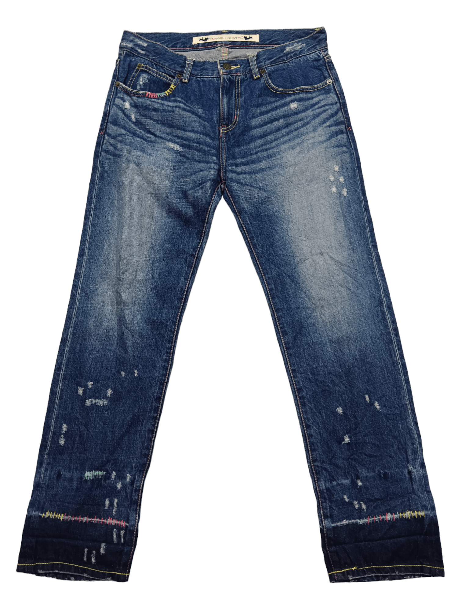 image of Issey Miyake Tsumori Chisato Embroidery Cropped Denim in Blue Denim, Women's (Size 31)