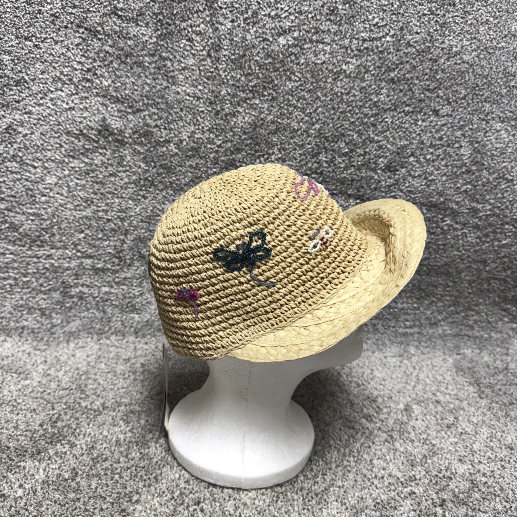 Vintage VINTAGE August Sun Hat Beaded Dragonflies Paper Straw Boho Chic Beachy Women One Size Beige Summer Size ONE SIZE - 4 Thumbnail
