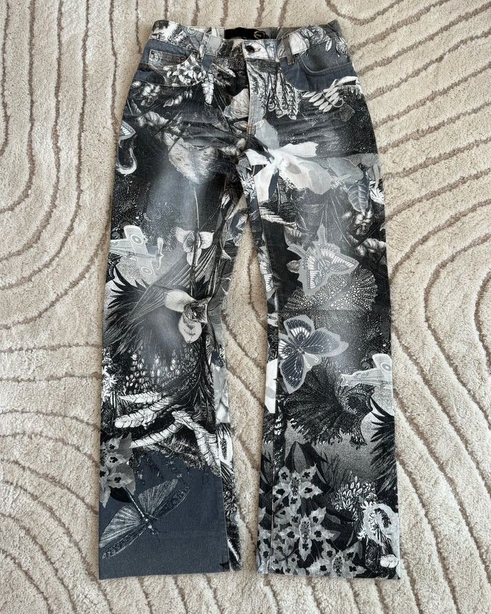 image of Just Cavalli Black & White Floral Printed Pants (S), Men's (Size 30)