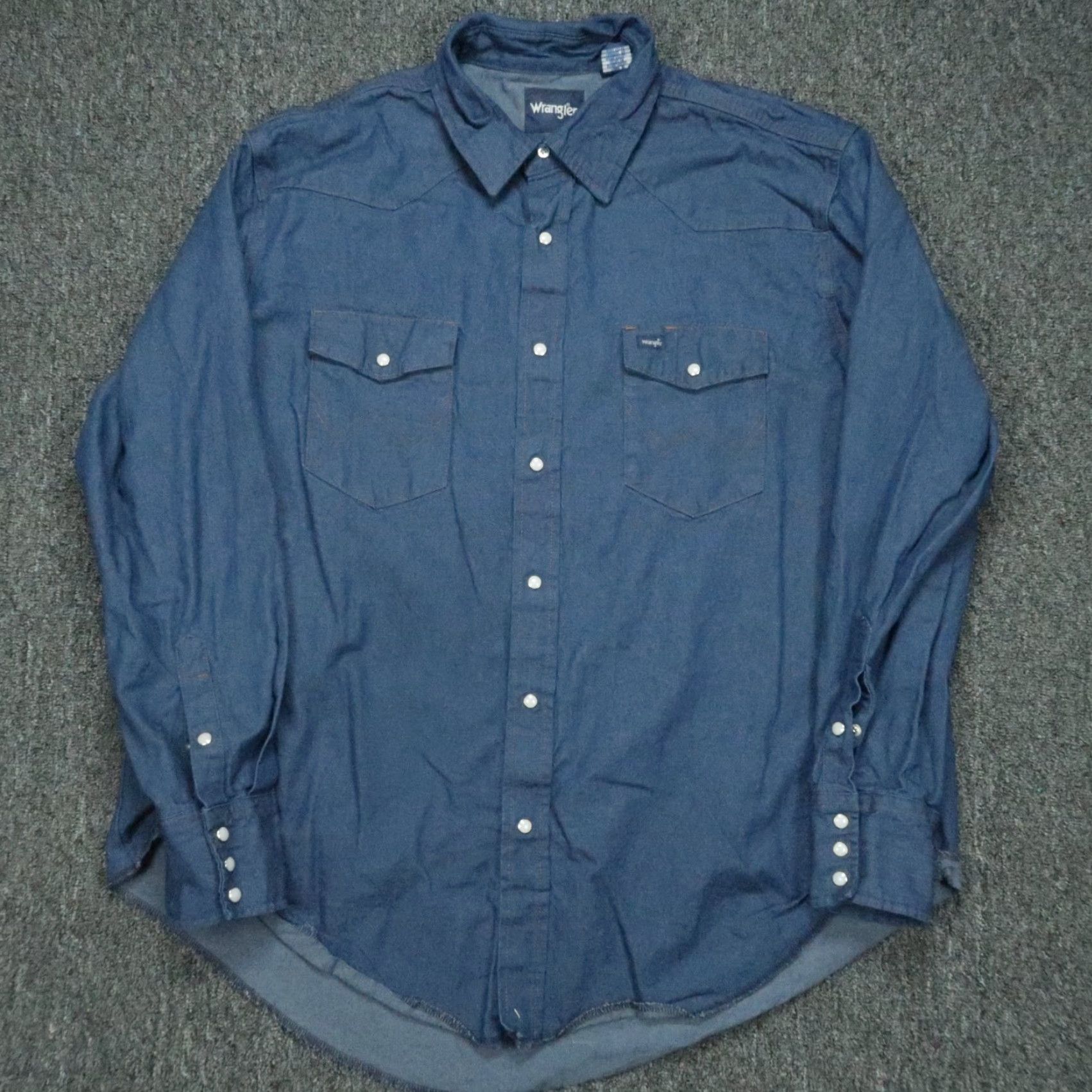 Wrangler Wrangler Shirt Mens 2XL Blue Denim Pearl Snap Long Sleeve Pocket Button-Up Size US XXL / EU 58 / 5 - 2 Thumbnail