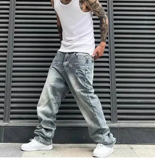 Jean Street 90s hiphop washed skateboard hip-hop jeans Size US 35 - 3 Thumbnail
