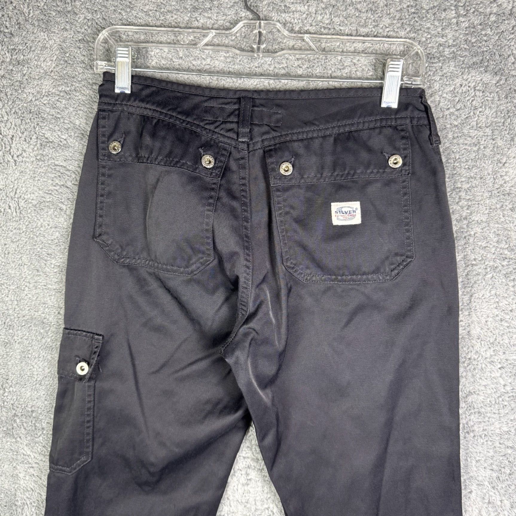 Silver Jeans Co. VINTAGE Silver Jeans Pants Womens 28x33 Cargo Bootcut 28 Black Cotton Canvas City Punk Retro Hippie Grunge Canada Mens Womens Boys Girls Size 28" / US 6 / IT 42 - 6 Thumbnail