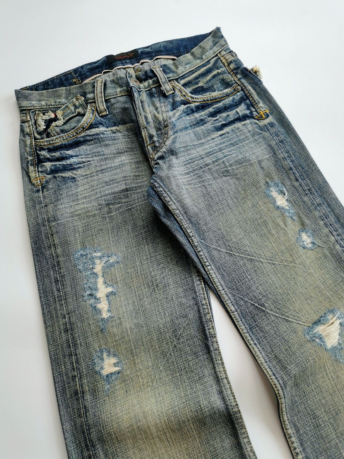 Vintage Sweet Camel Selvedge Trim Mud Distressed Jeans Size 27" / US 4 / IT 40 - 3 Thumbnail