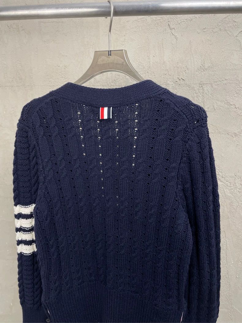 Thom Browne Thom browne Dark blue four-striped knitted wool cardigan ja Size US XXS / EU 40 - 4 Thumbnail