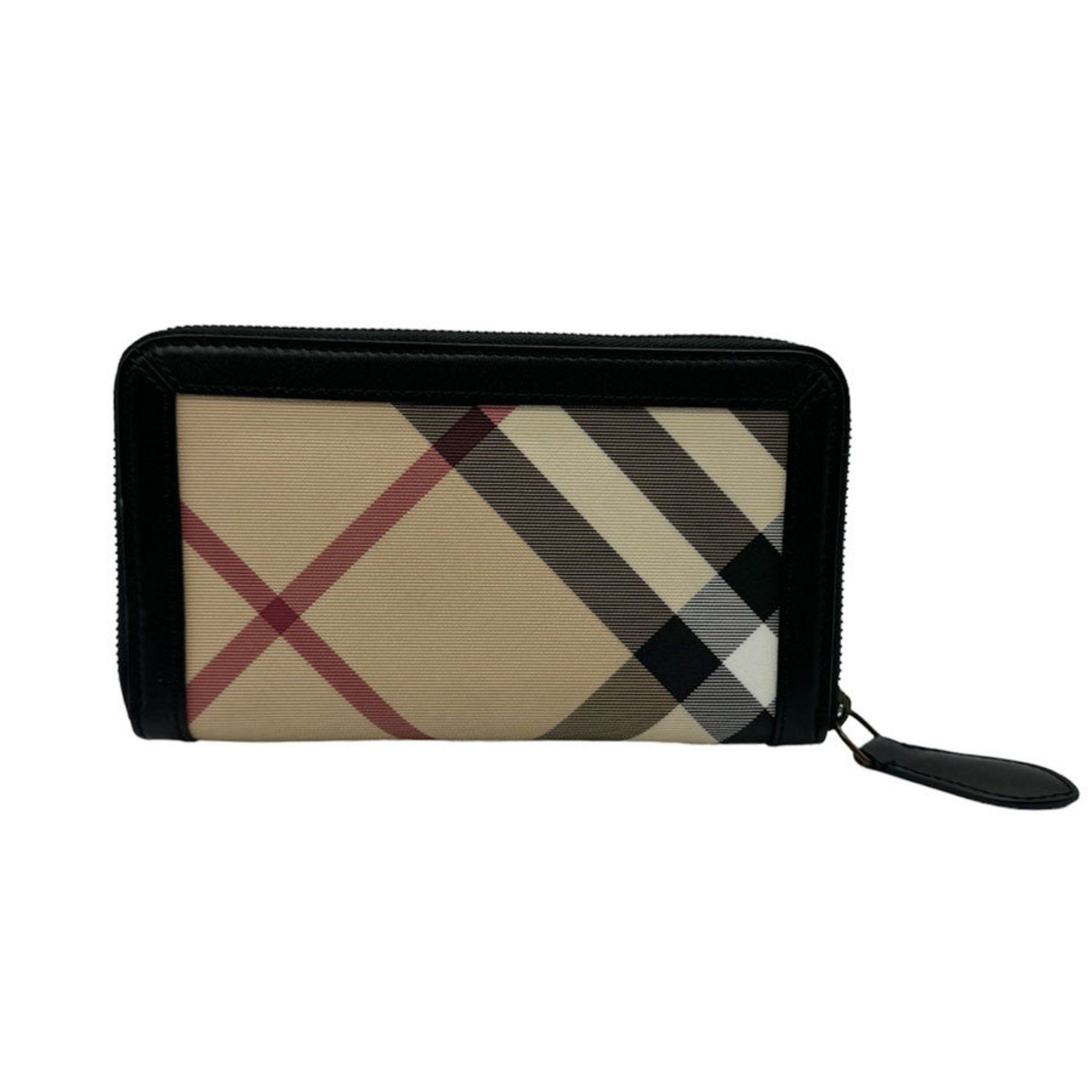 image of Burberry Round Long Wallet Pvc Coated Canvas/leather Black X Beige Unisex, Women's