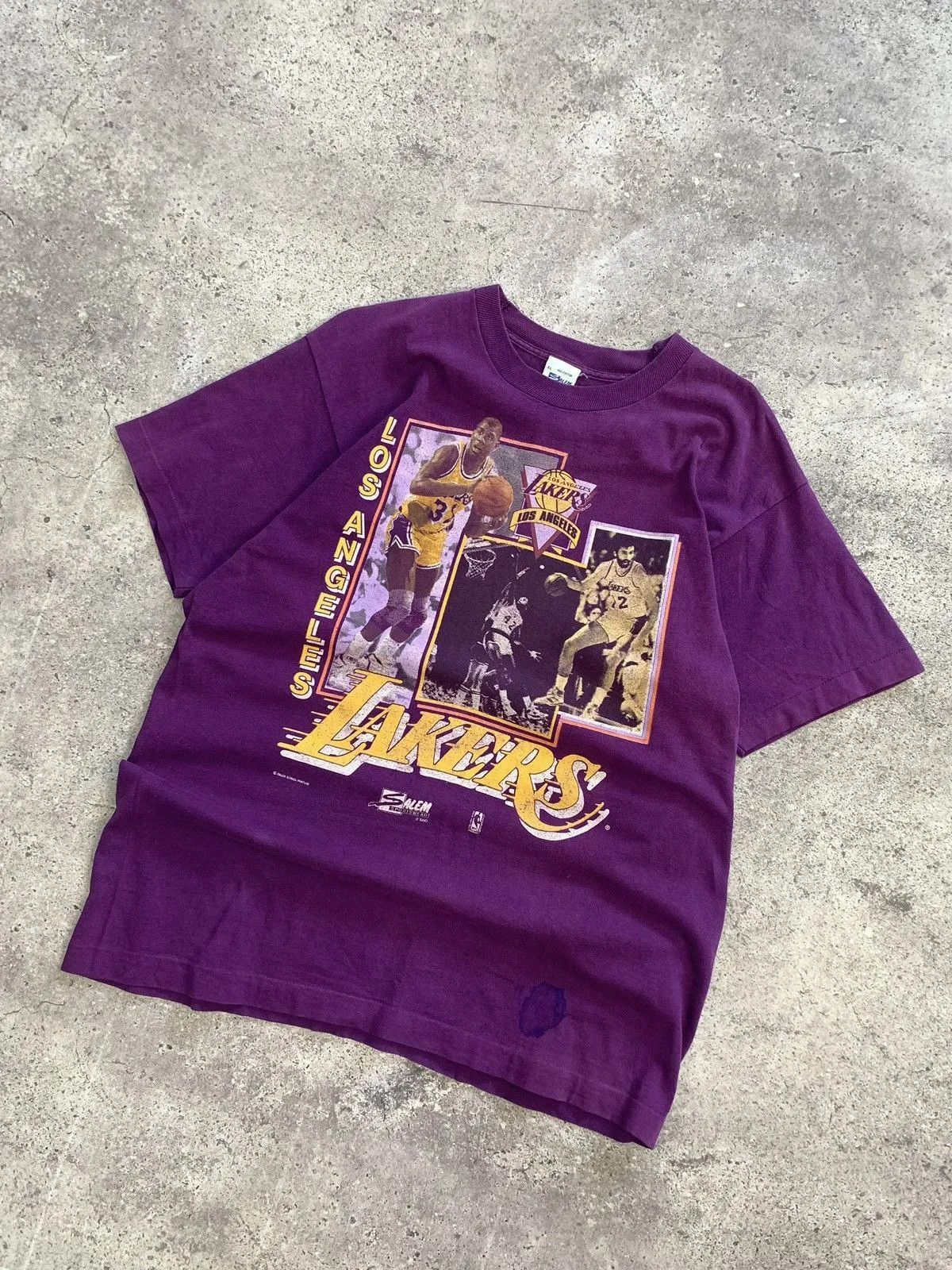 NBA 👉 Vintage 1990 Lakers Salem Los Angeles Home Jersey Size US XL / EU 56 / 4 - 2 Thumbnail