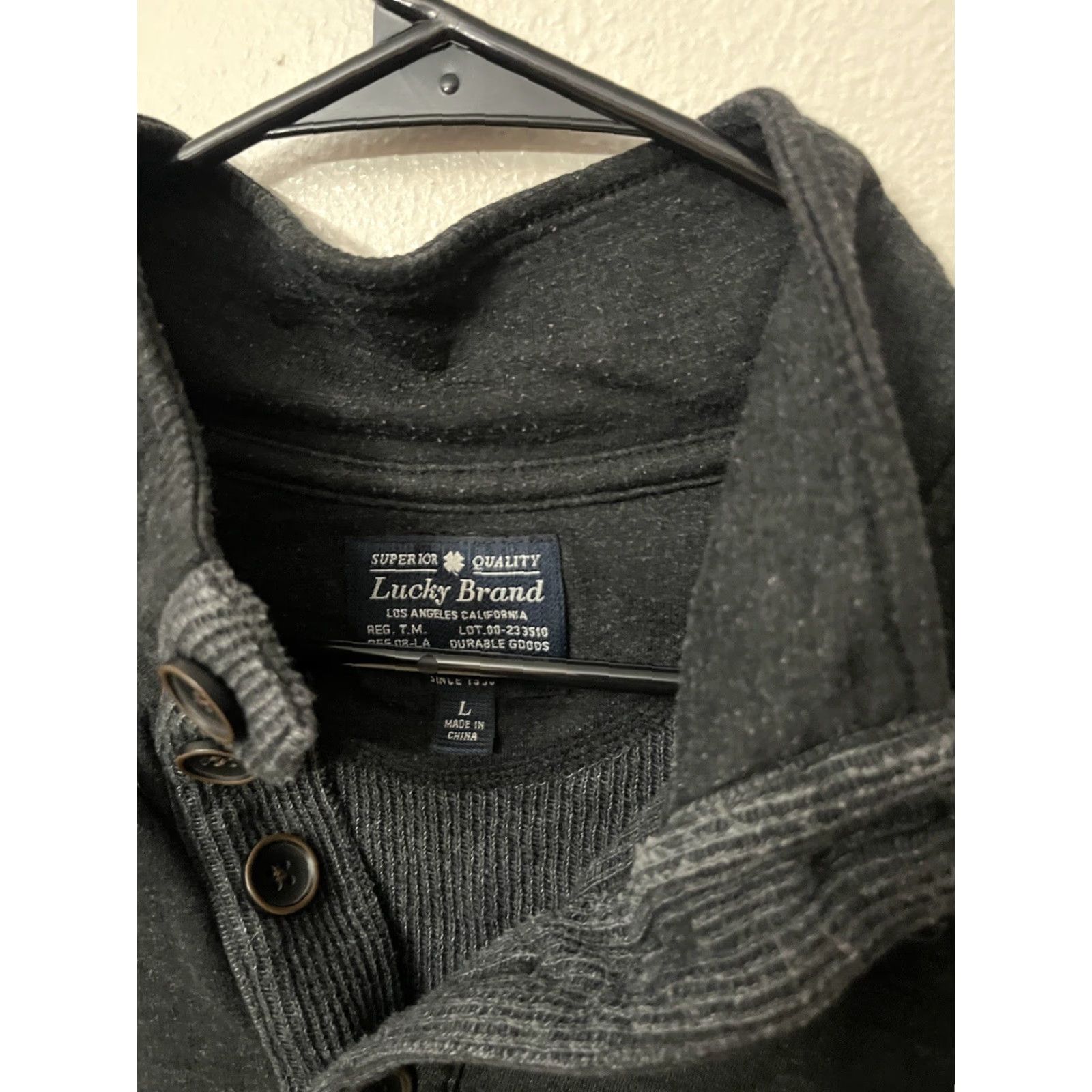 Lucky Brand Lucky Brand Sweater 1/4 ButtonThermal Mock Neck Pullover Size L Dark Gray Men's Size US L / EU 52-54 / 3 - 2 Thumbnail