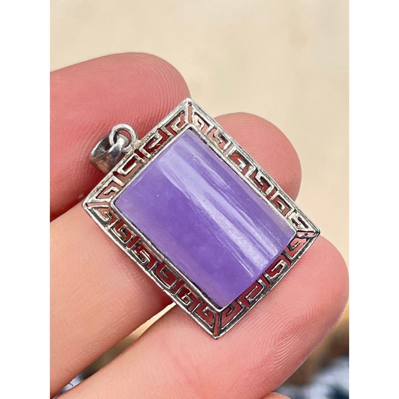 Vintage Vintage Purple Jade Sterling Silver Pendant Signed Goldstone Size ONE SIZE - 5 Thumbnail