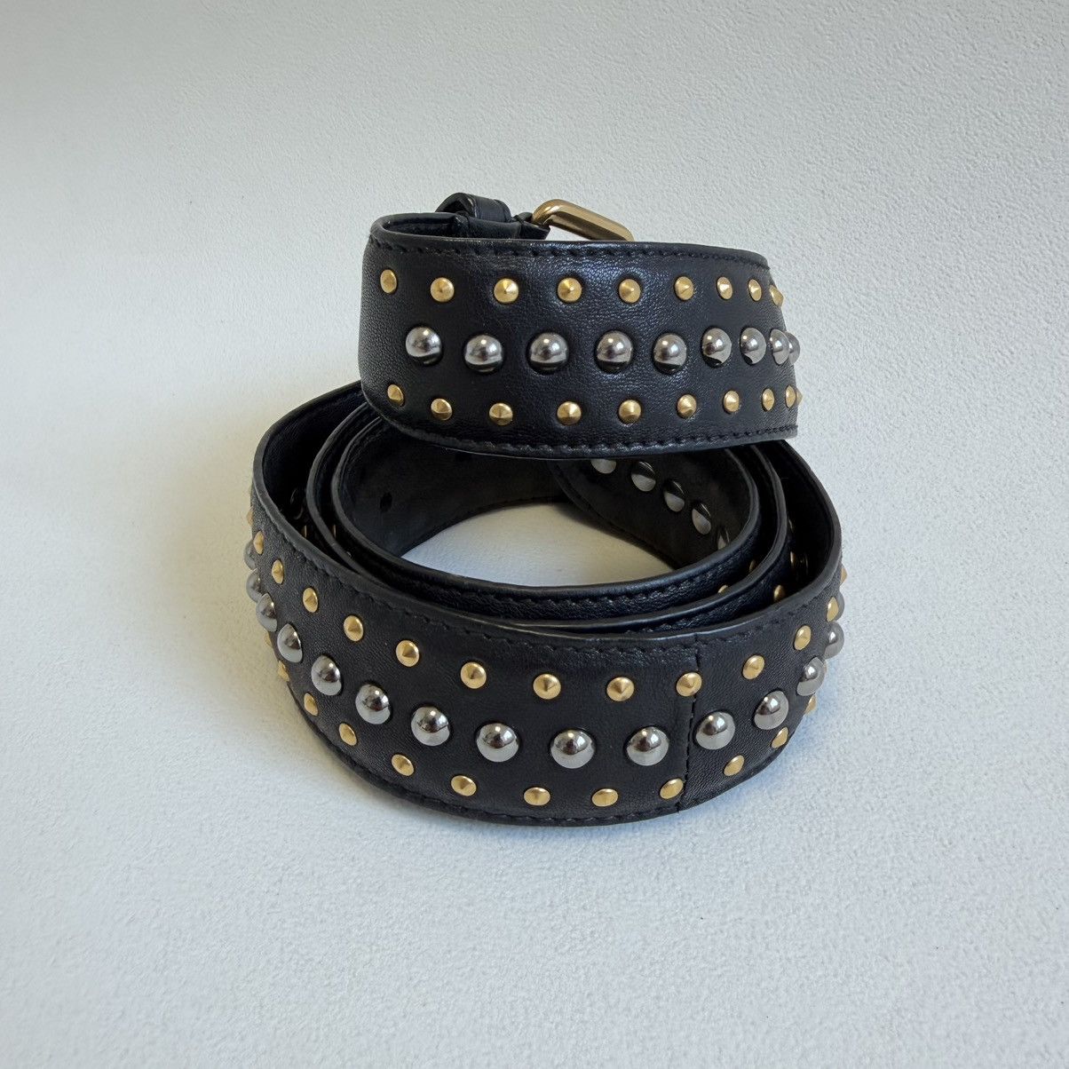 Prada Black Leather ‘Round Metal Studded’ Belt Size ONE SIZE - 8 Thumbnail
