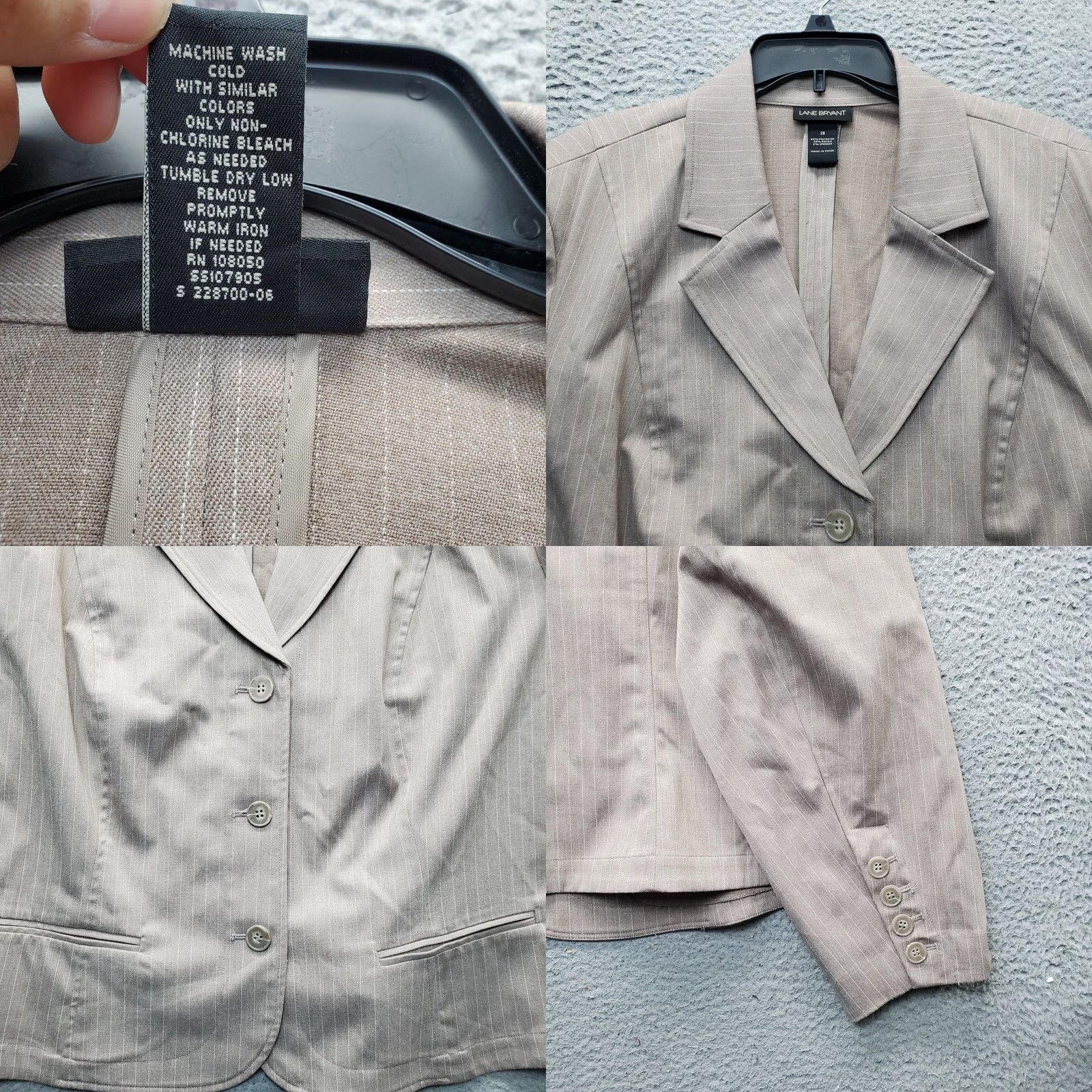 Vintage Lane Bryant Blazer Womens Size 28 Pinstripe Peak Lapel Single Breasted 3 Button Jacket Mens? Womens Size 4XL / US 24-26 - 8 Thumbnail