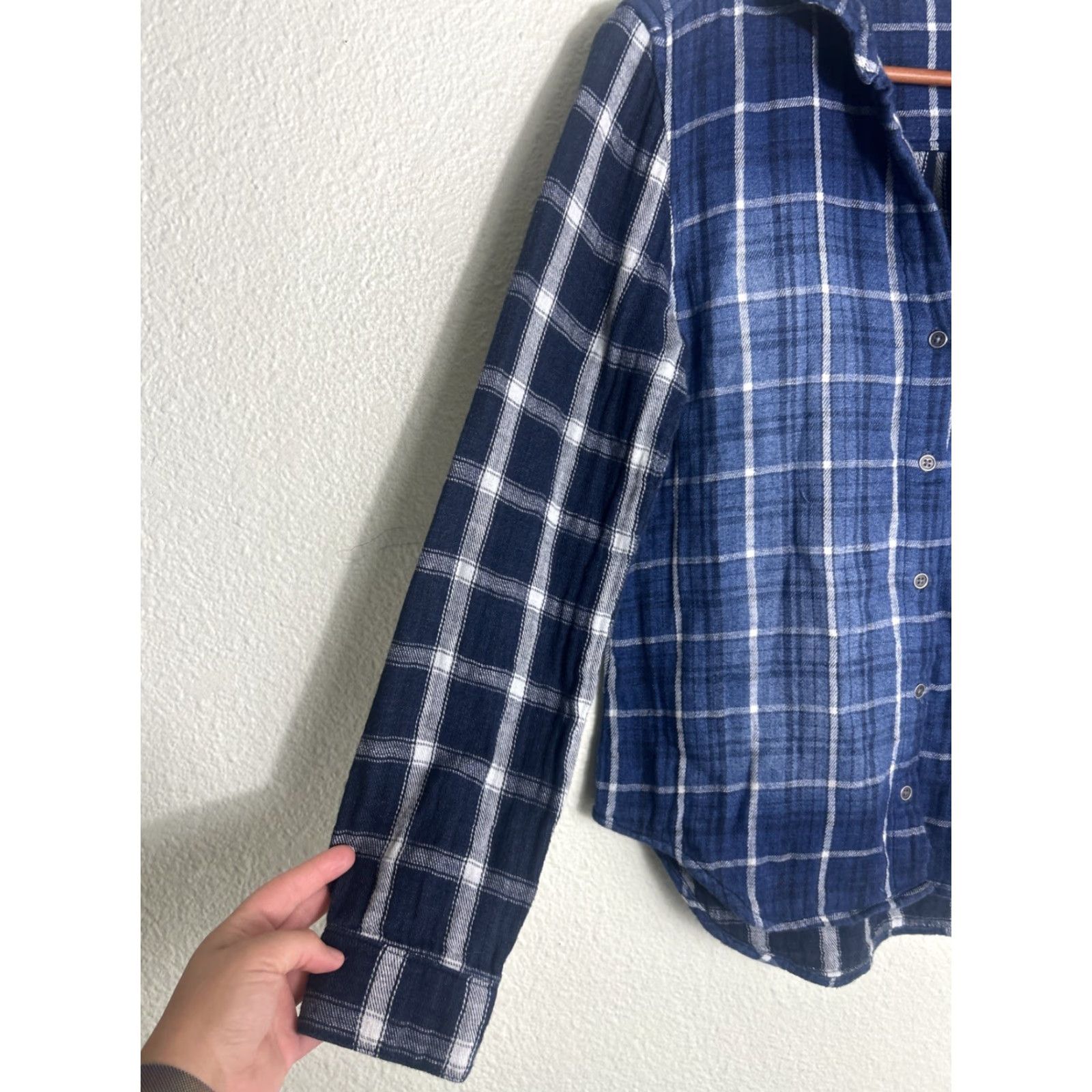 CLOT Cloth & Stone Womens Small Button-Up Long Sleeve Flannel Shirt Blue White Play Size S / US 4 / IT 40 - 2 Thumbnail