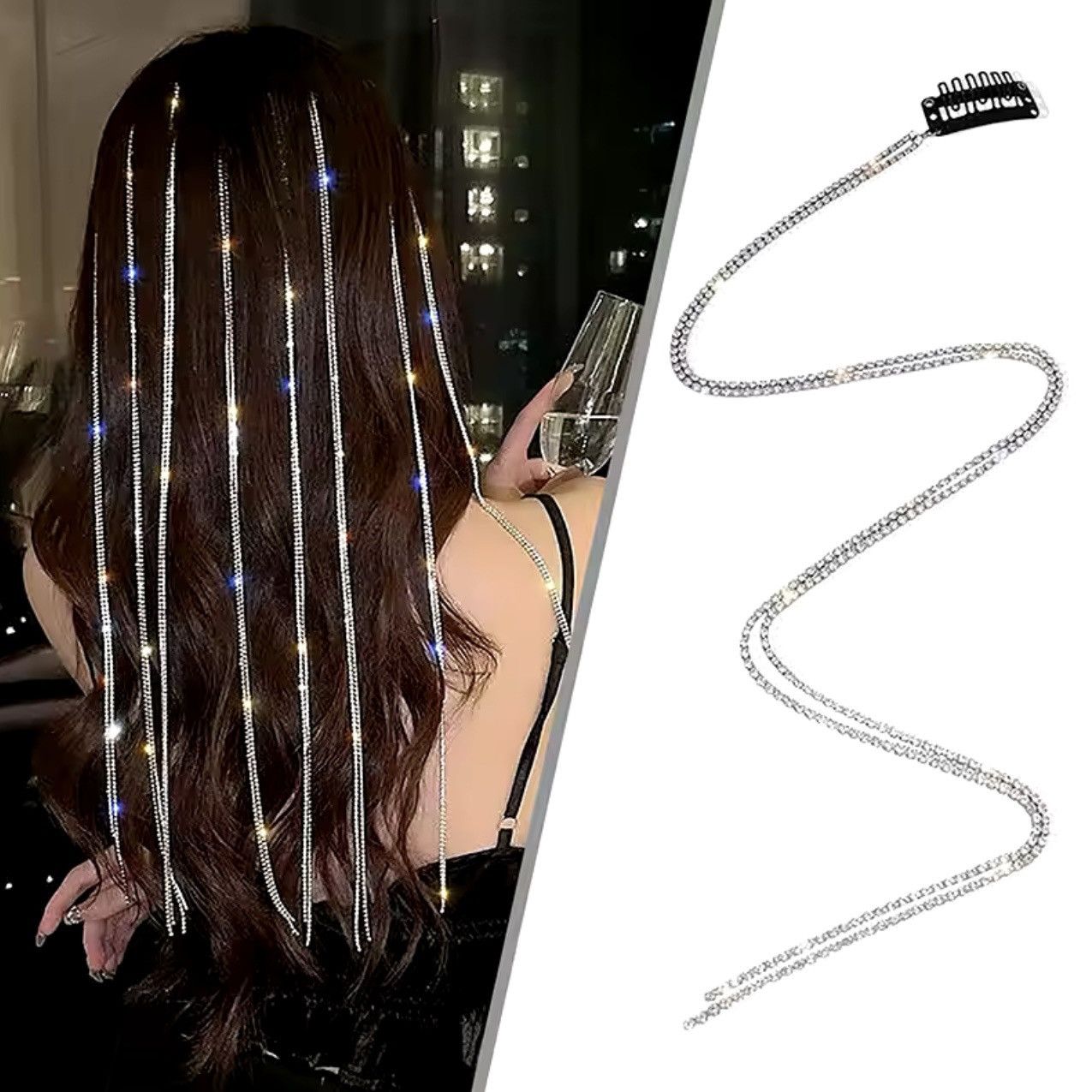 Guess 1pc Guess crystal diamonds paved sliver double tassel Hair Size ONE SIZE - 7 Thumbnail