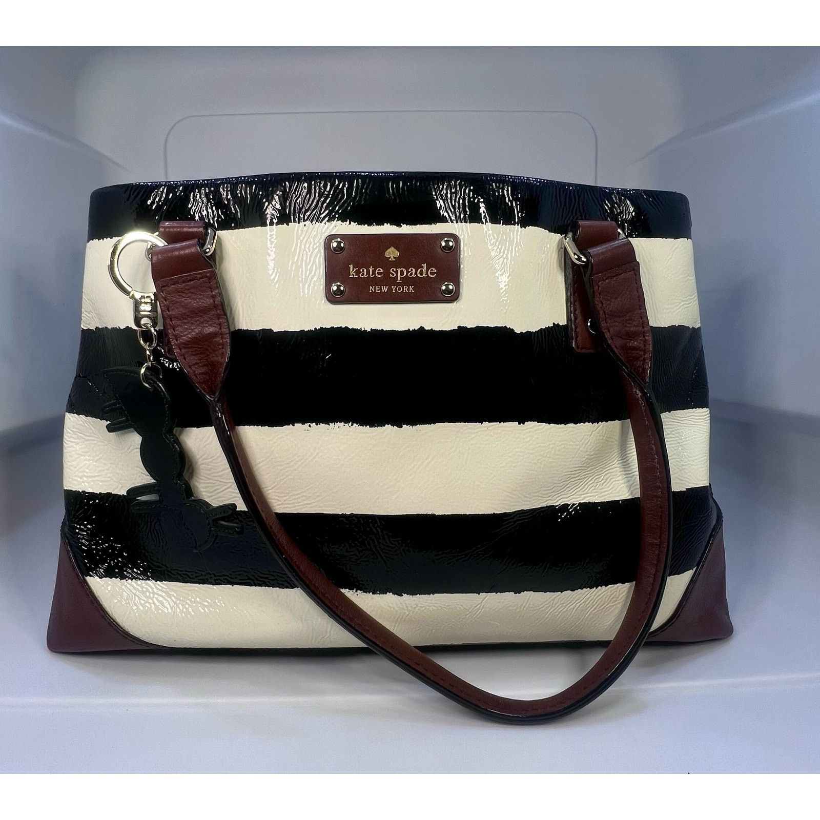 Kate Spade Kate Spade VINTAGE Black White Stripe Purse Brown Straps GUC Grailed