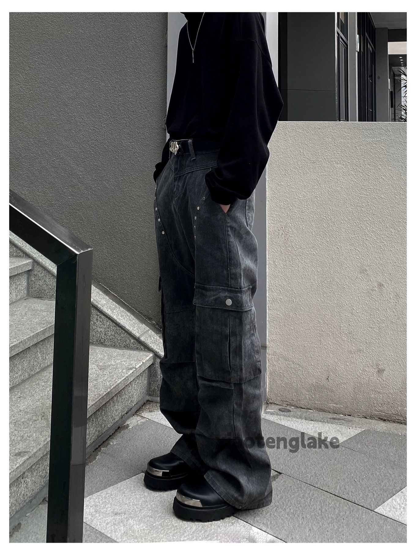 Jean × Vintage washed faded patchwork punk grunge flared cargo pants Size US 32 / EU 48 - 2 Thumbnail