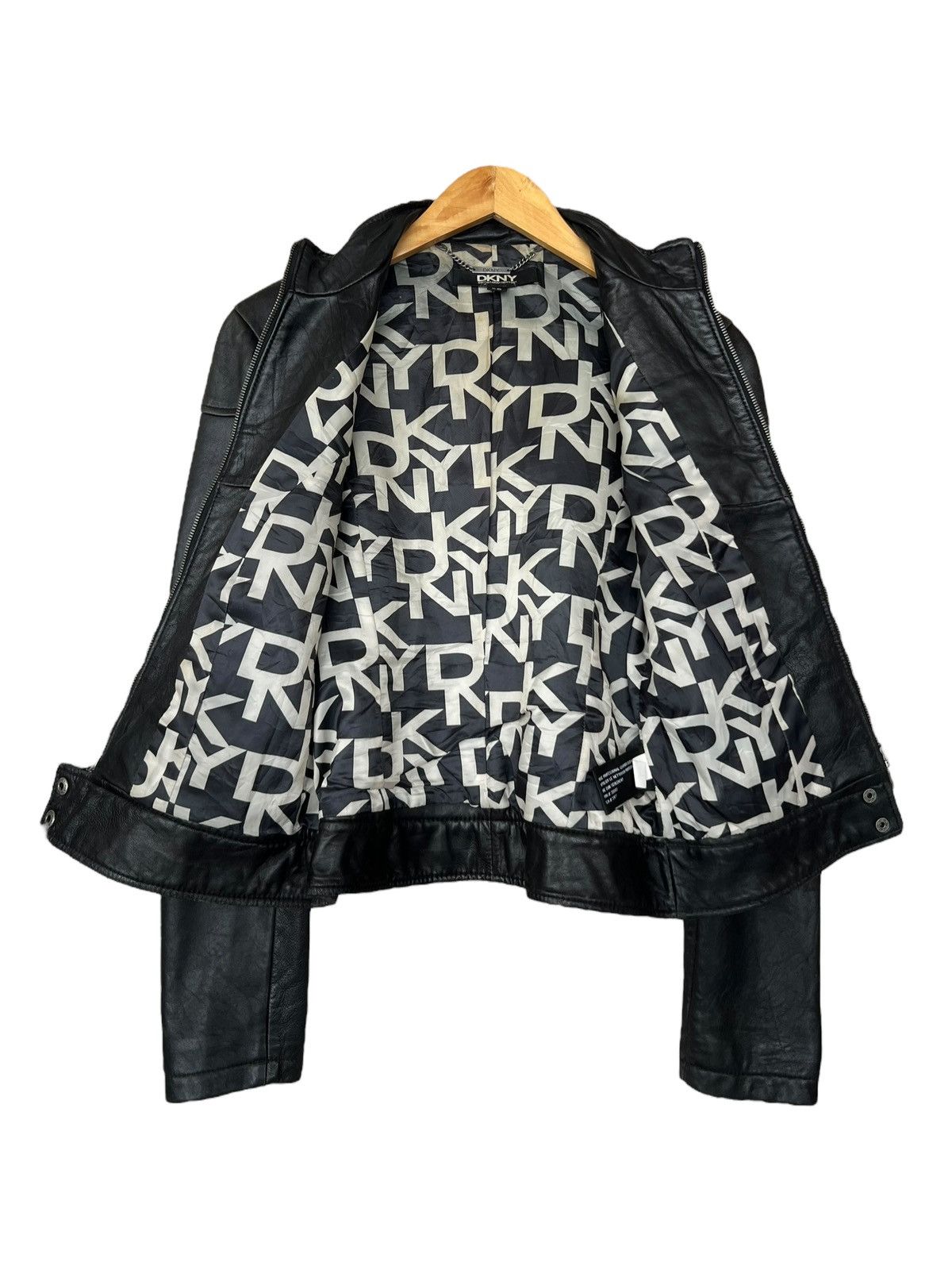 Japanese Brand DKNY Gothic Black Racing Biker Leather Jacket LGB ISWN Size XS / US 0-2 / IT 36-38 - 4 Thumbnail