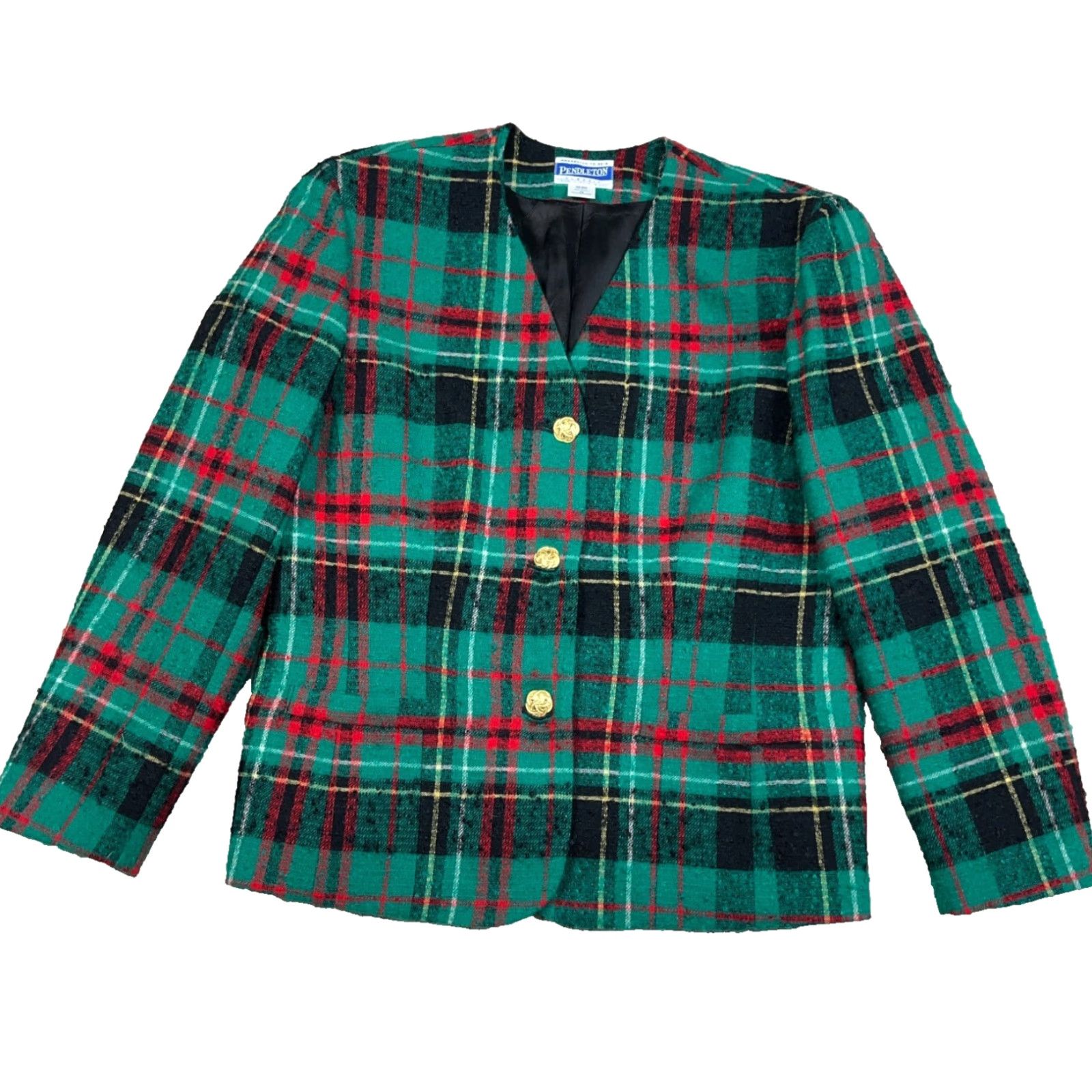 Pendleton VINTAGE Pendleton Blazer Women 12 Green Plaid Wool Tweed Sport Coat Jacket 90s Size XL / US 12-14 / IT 48-50 - 2 Thumbnail
