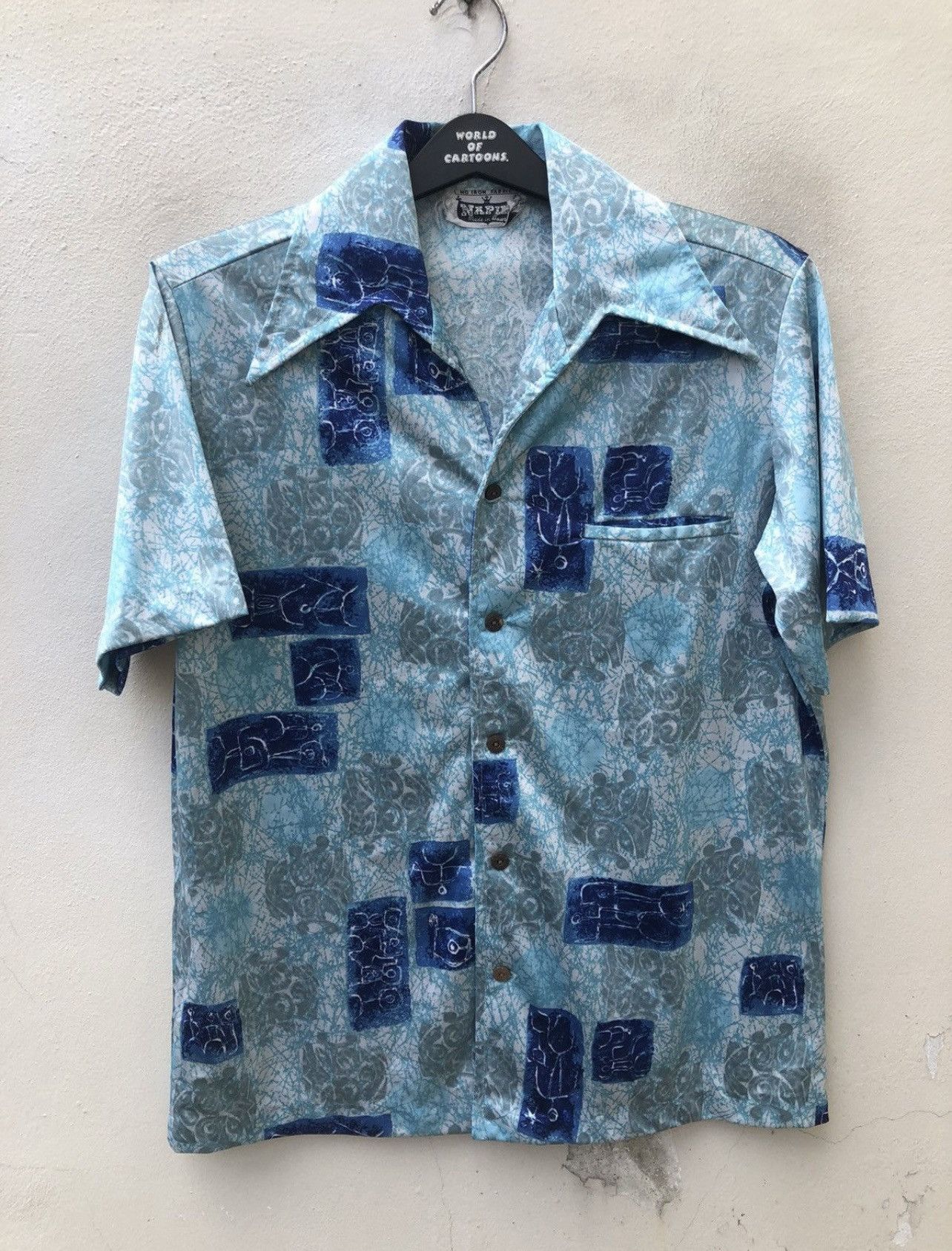Vintage Vintage 70s NAPILI Abstract Cave Art Collar Sharp Hawaiian Size US M / EU 48-50 / 2 - 7 Thumbnail