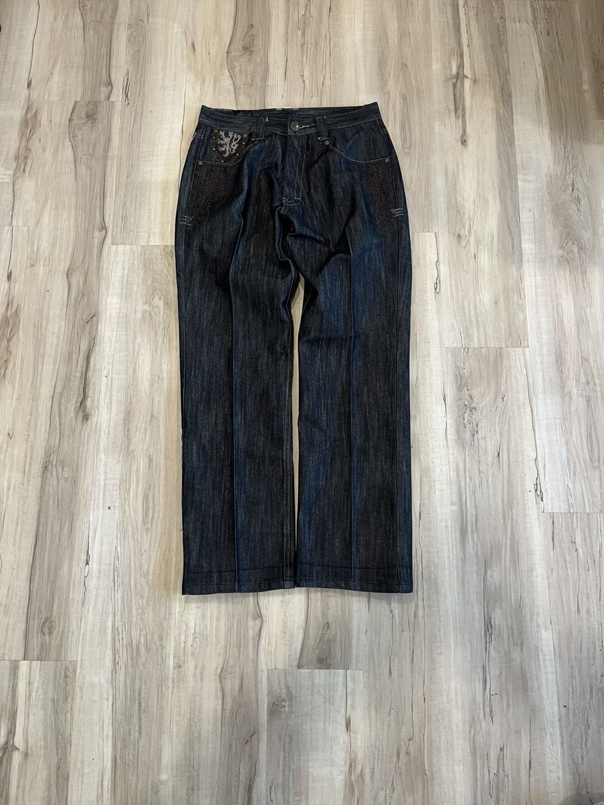 Vintage Y2K grunge embroidered wide leg jeans Size US 32 / EU 48 - 1 Thumbnail