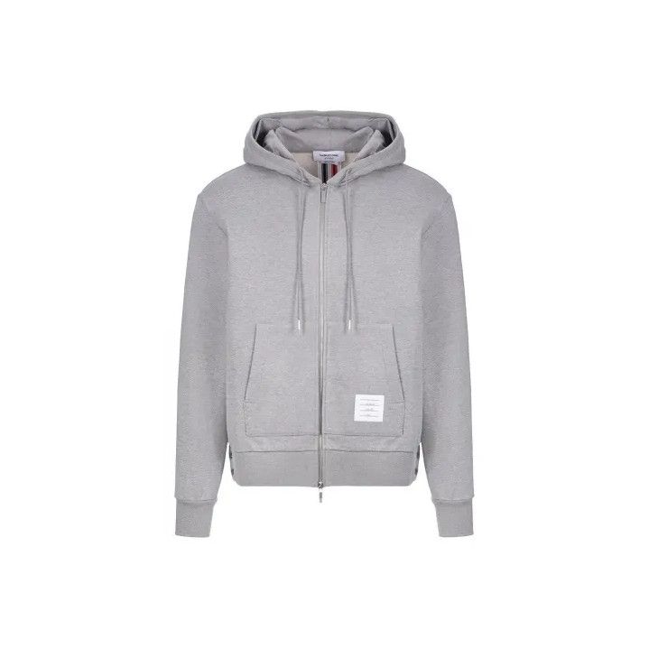 Thom Browne Thom Browne Gray Zip-Up Hoodie with Stripe Details Size US M / EU 48-50 / 2 - 1 Thumbnail