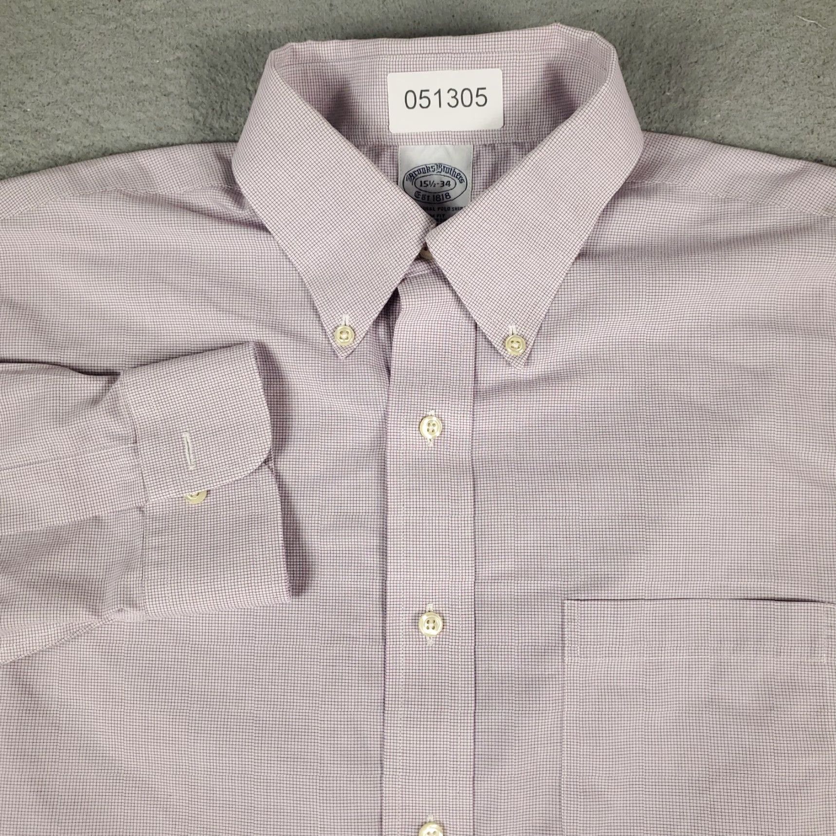 Brooks Brothers Brooks Brothers Shirt Mens 15.5 Purple Check Dress Shirt Long Sleeve Button Up Regular Fit Cotton Size 40R - 2 Thumbnail