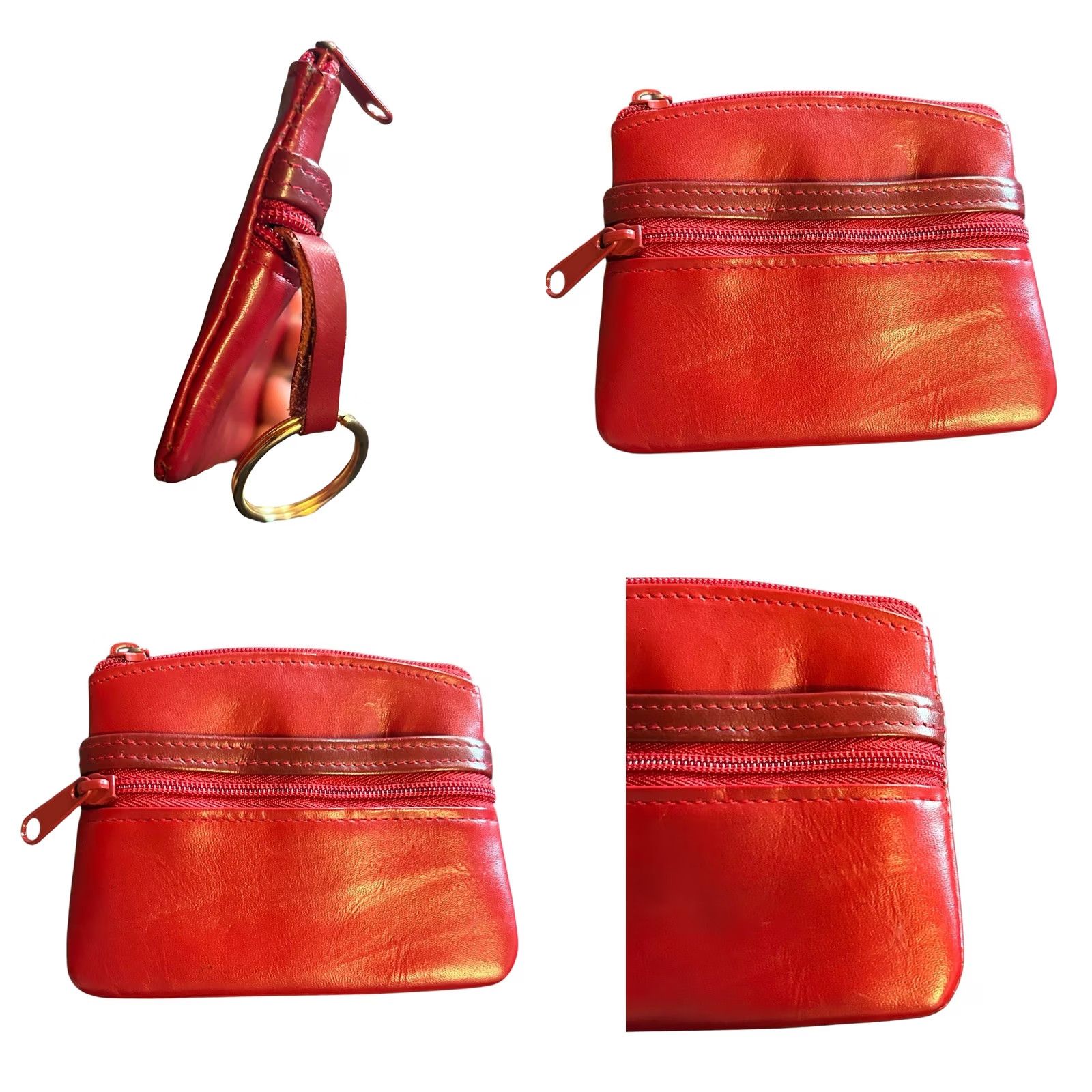 Vintage VINTAGE Buxton Top Grain Cowhide Leather RED Women's Coin & Key Purse 4" x 3.5" Wallet Zip-Around Size S / US 4 / IT 40 - 8 Thumbnail