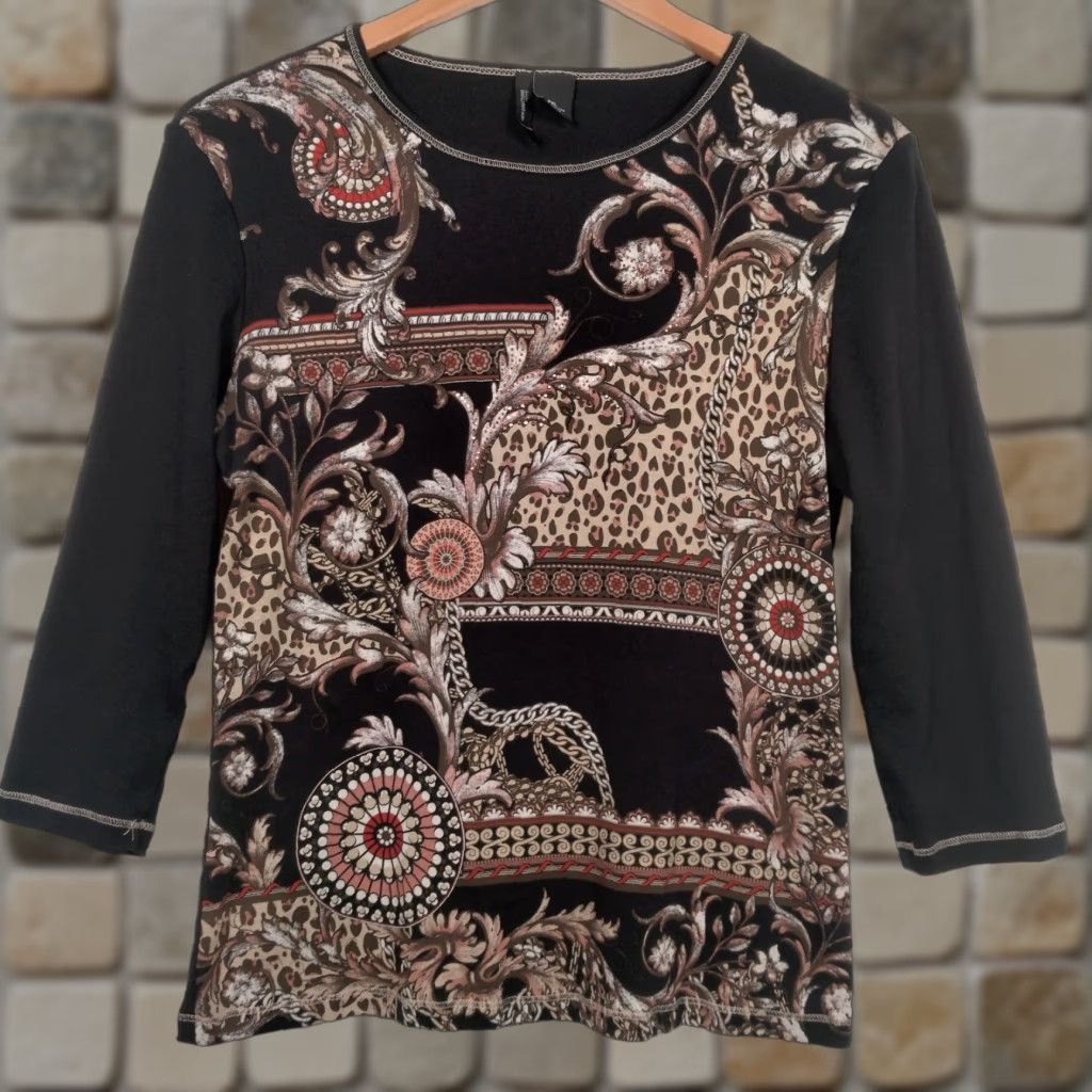 Vintage VINTAGE New Directions Petite Shirt Knit Top Black Cat Mandala Bling Y2K 2000s Knit Cotton PXL Womens Size XL / US 12-14 / IT 48-50 - 1 Thumbnail