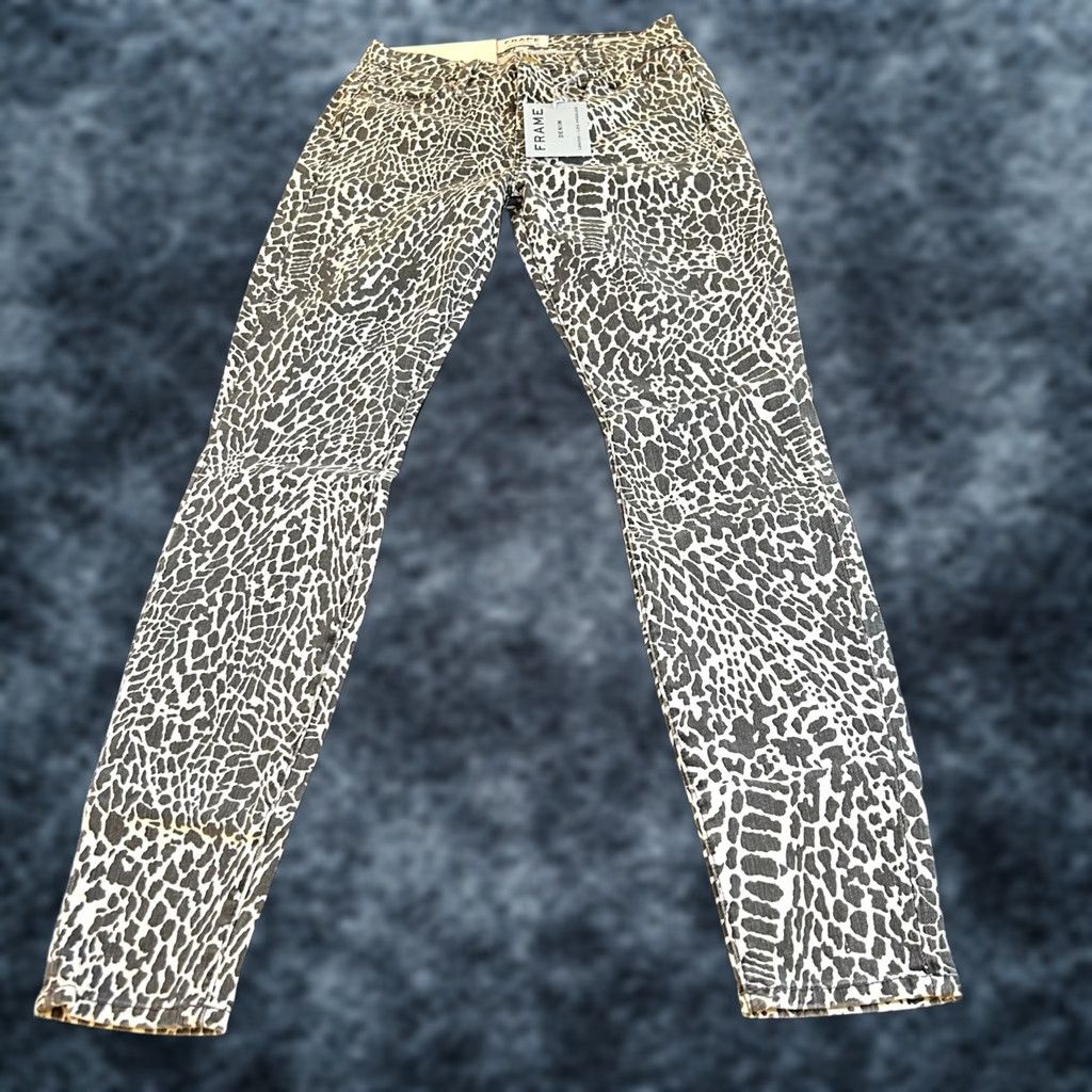 Frame FRAME Le High Skinny Jeans Womens 25 Gray White Animal Print High Rise NWT Jeans Size 42" / US 20 - 1 Thumbnail