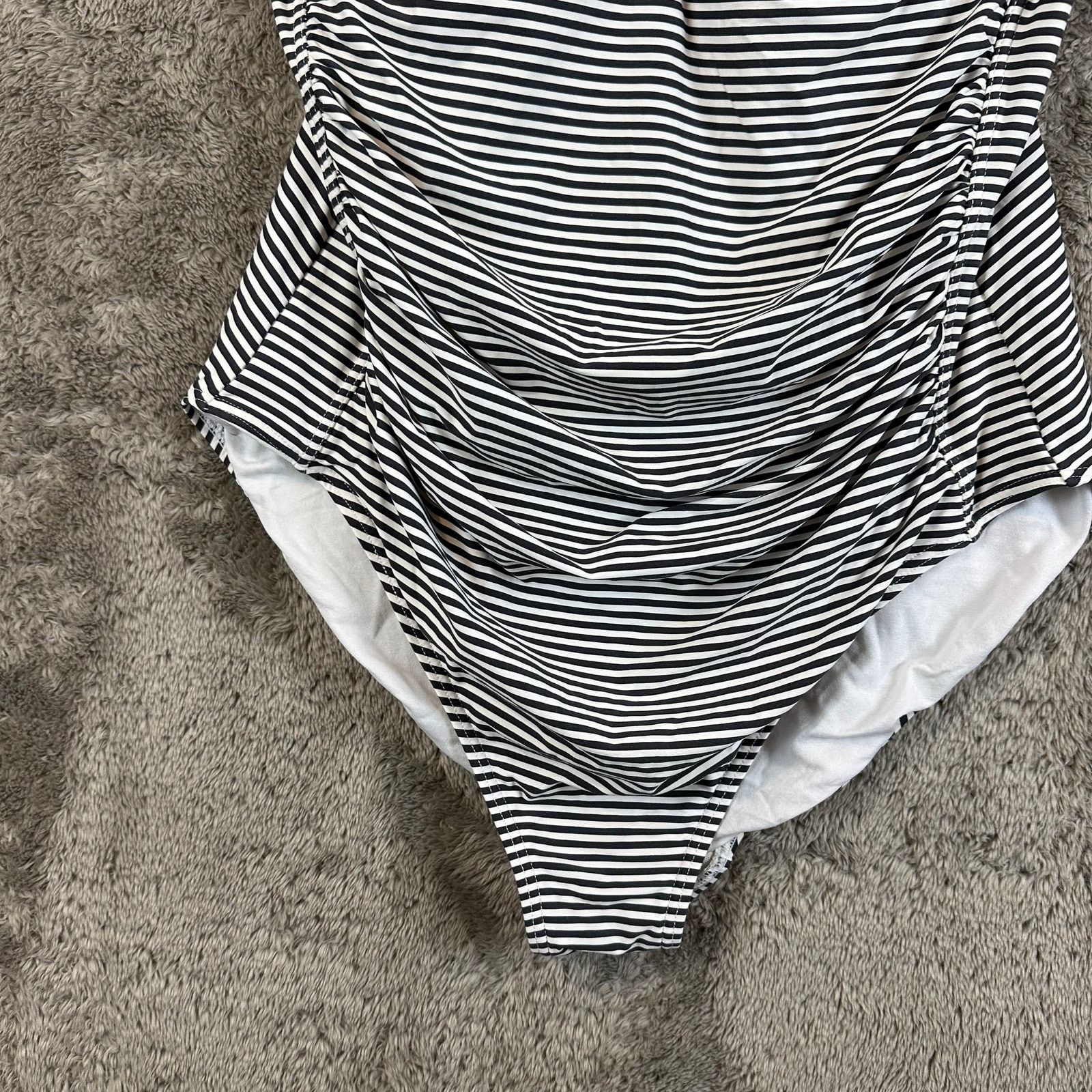Other Bond-Eye One Piece Ruched SwimSuit Black White Stripe 12 Size XL / US 12-14 / IT 48-50 - 4 Thumbnail