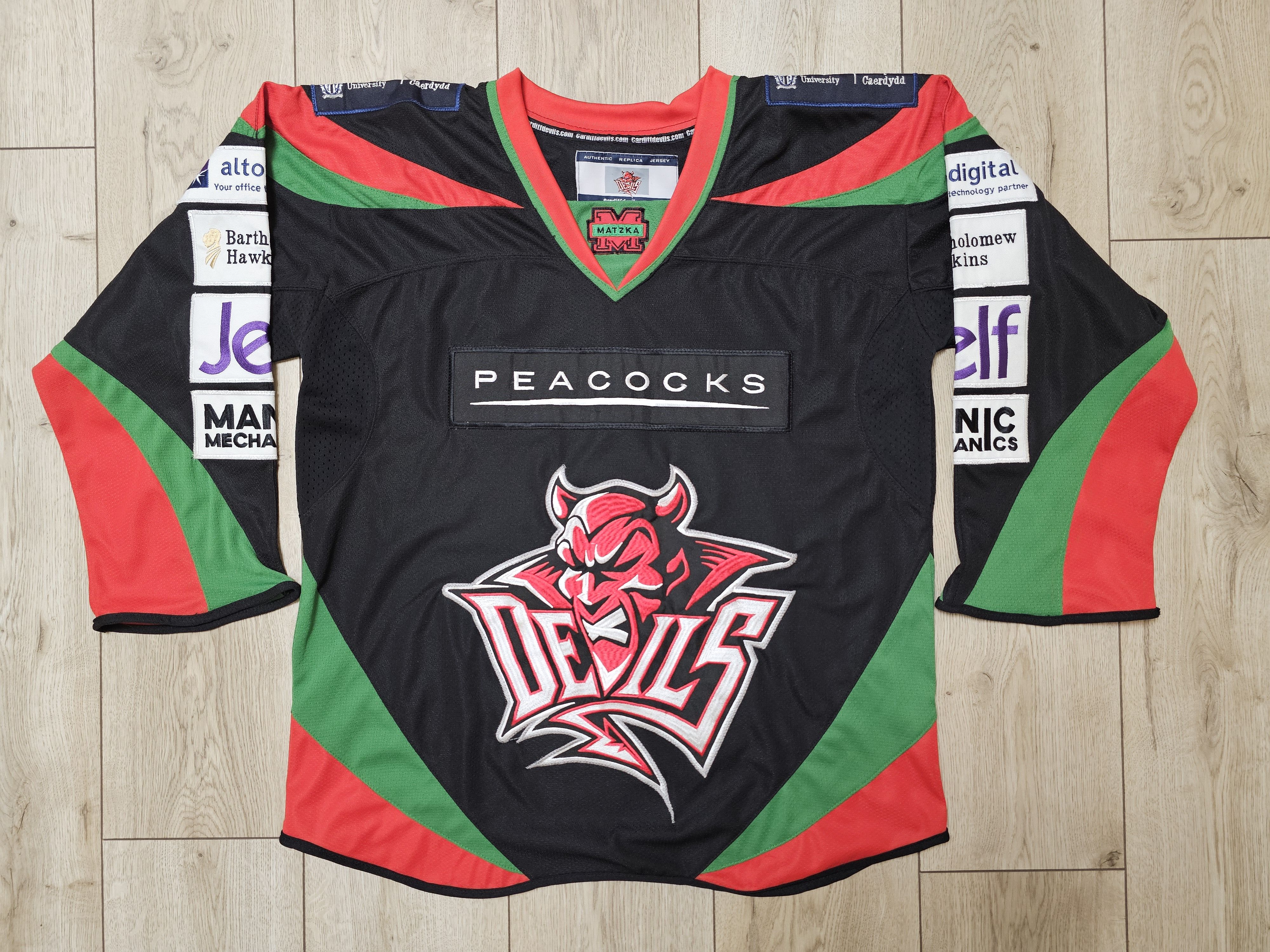 NHL × Vintage CARDIFF DEVILS HOCKEY JERSEY BLACK ICE HOCKEY SHIRT ENGLAND Size US S / EU 44-46 / 1 - 1 Thumbnail