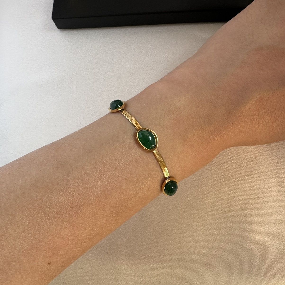 Other Adjustable Snake Chain Green Crystal Bracelet for Women Size ONE SIZE - 6 Thumbnail