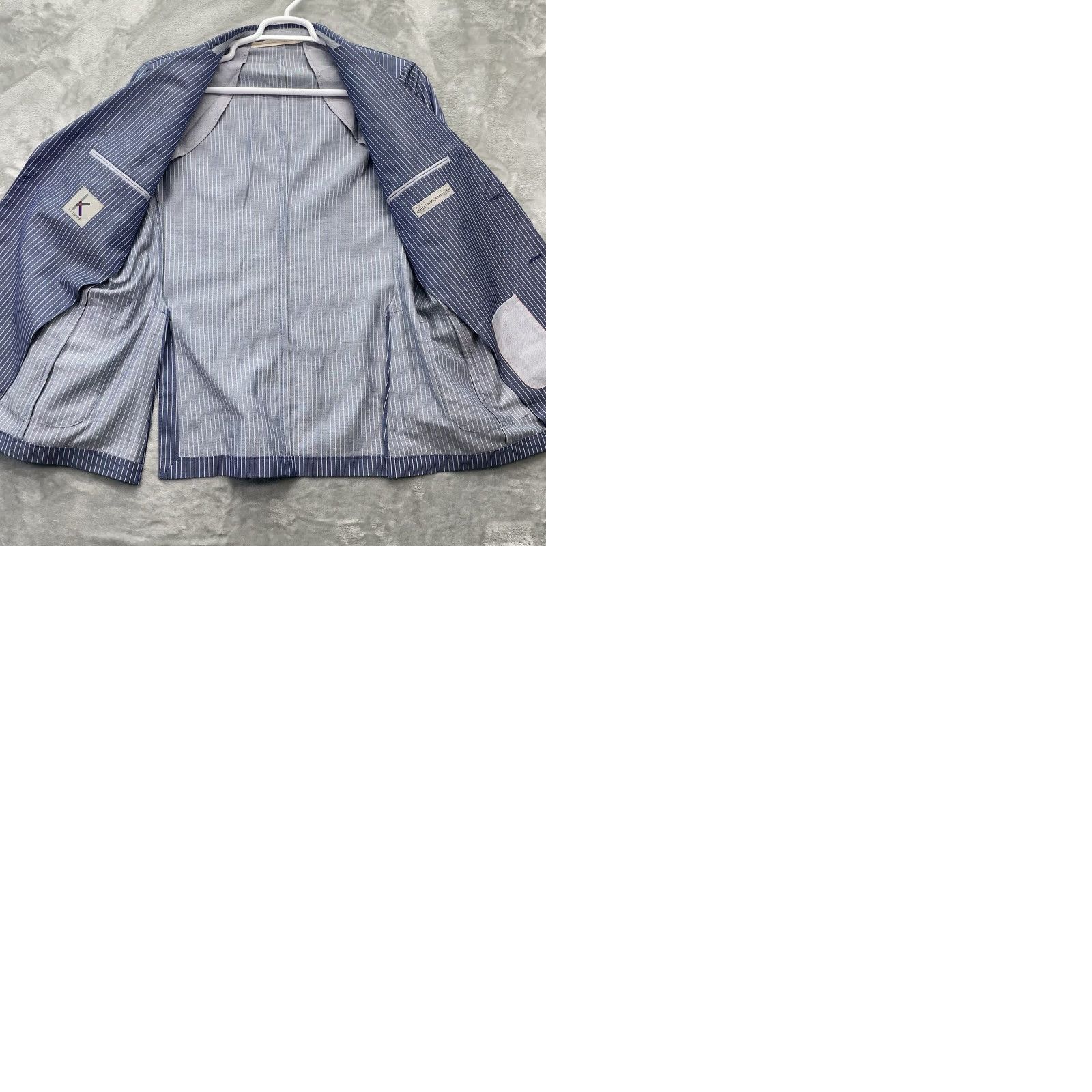 Vintage Scott james Blazer Men Jacket Coat Linen Wool 42L Two-Button Notch Lapel Striped Regular Fit Blue Chest 44 Double-Vented Dry Clean Only Vintage No Size 42R - 10 Thumbnail