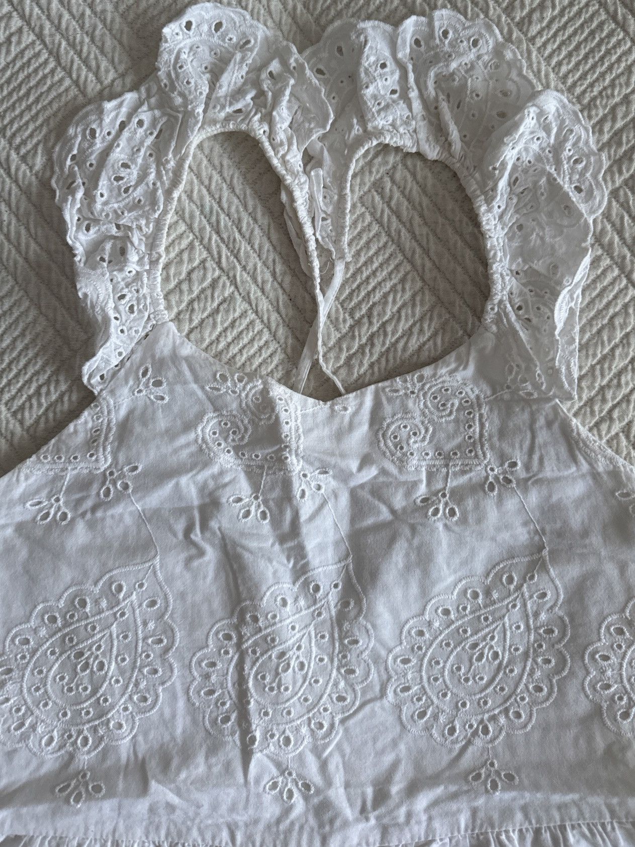 Japanese Brand Vintage 00s White Cotton Eyelet Paisley Midi Dress Size XXS / US 00 / IT 34 - 9 Thumbnail