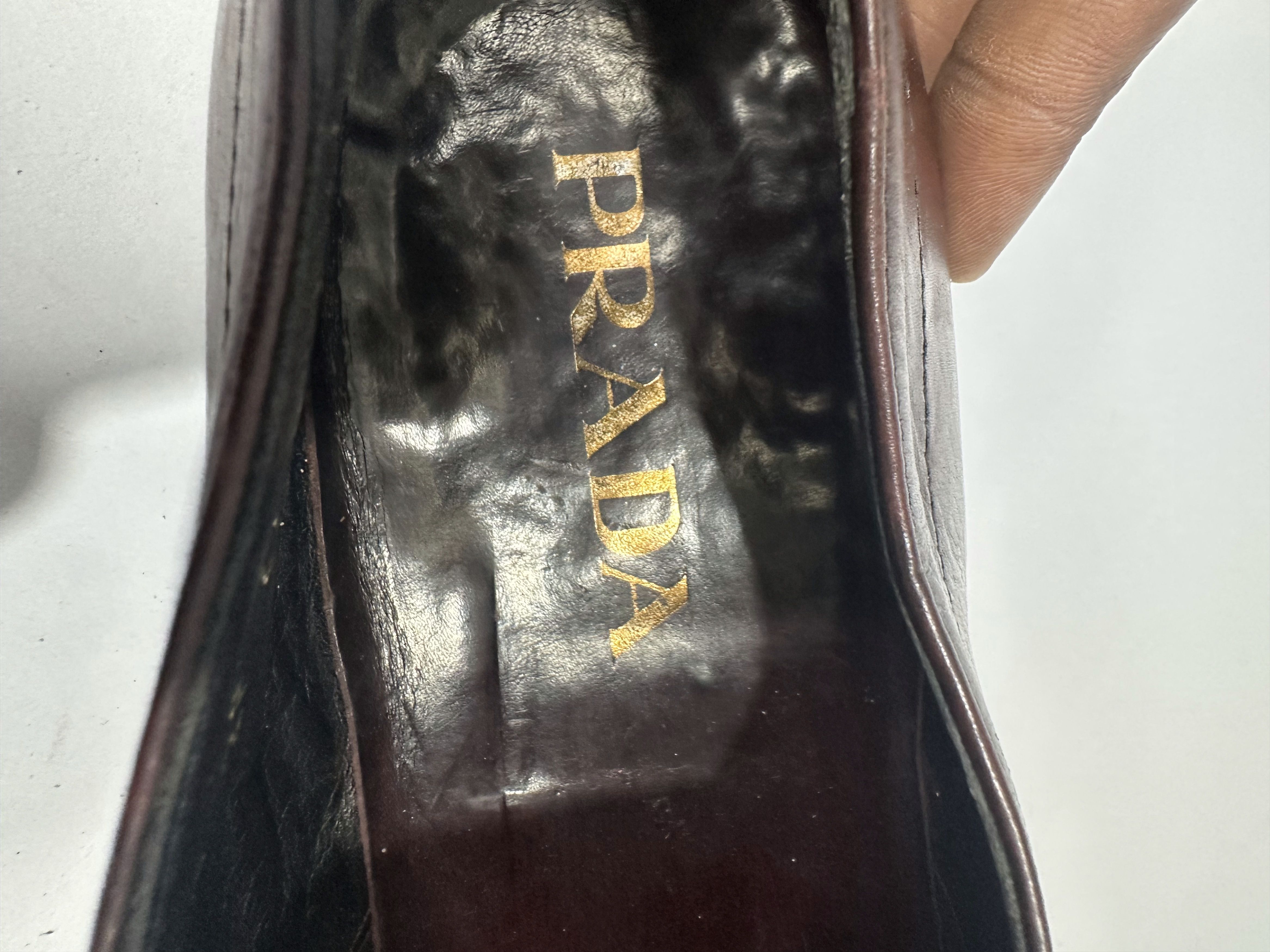 Prada Vintage Prada Brown Burnished Leather Wingtip Brogue Loafers Size US 8 / EU 41 - 7 Thumbnail