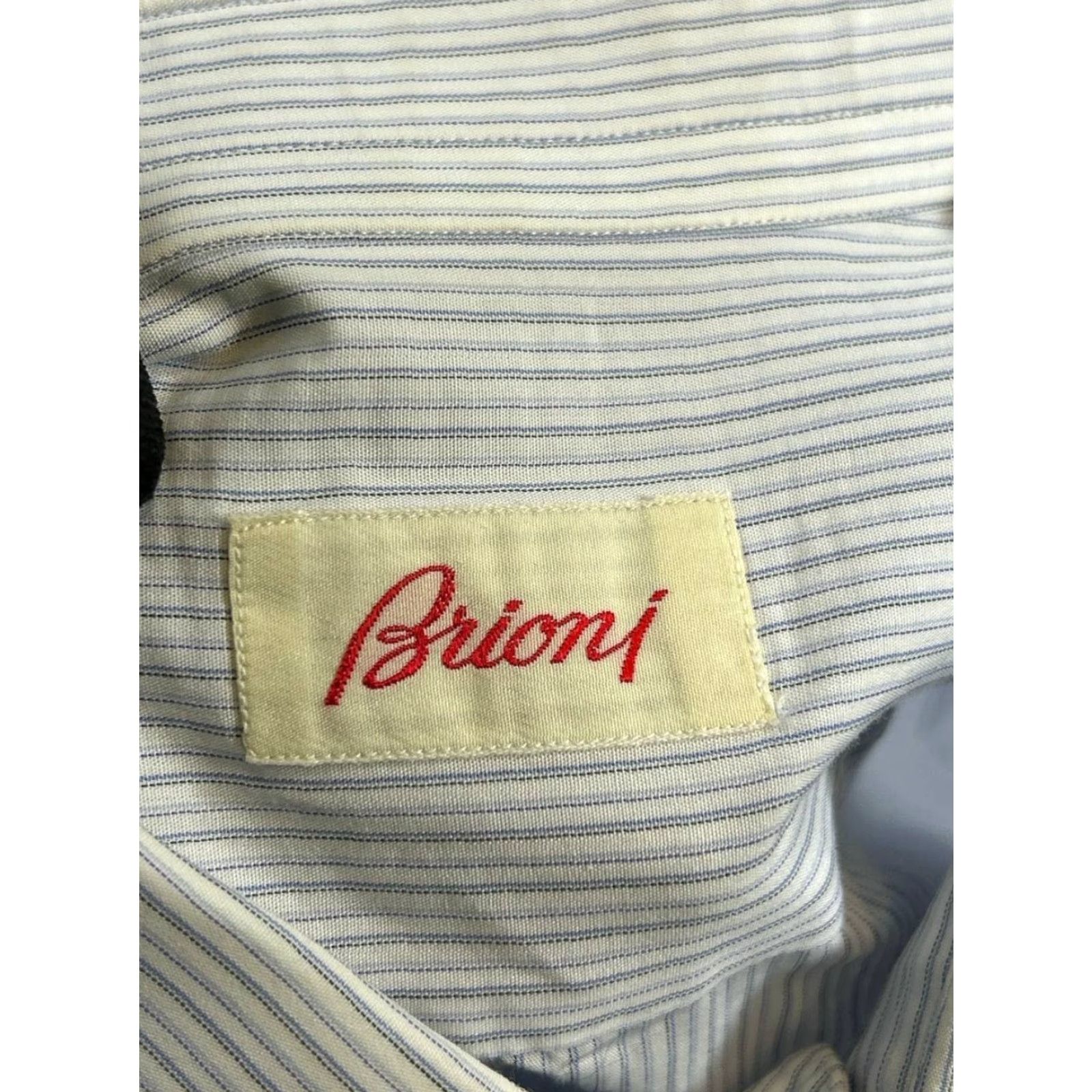 Brioni Brioni Dress Shirt Mens 16 White Blue Cotton Button Up Size 42R - 3 Thumbnail