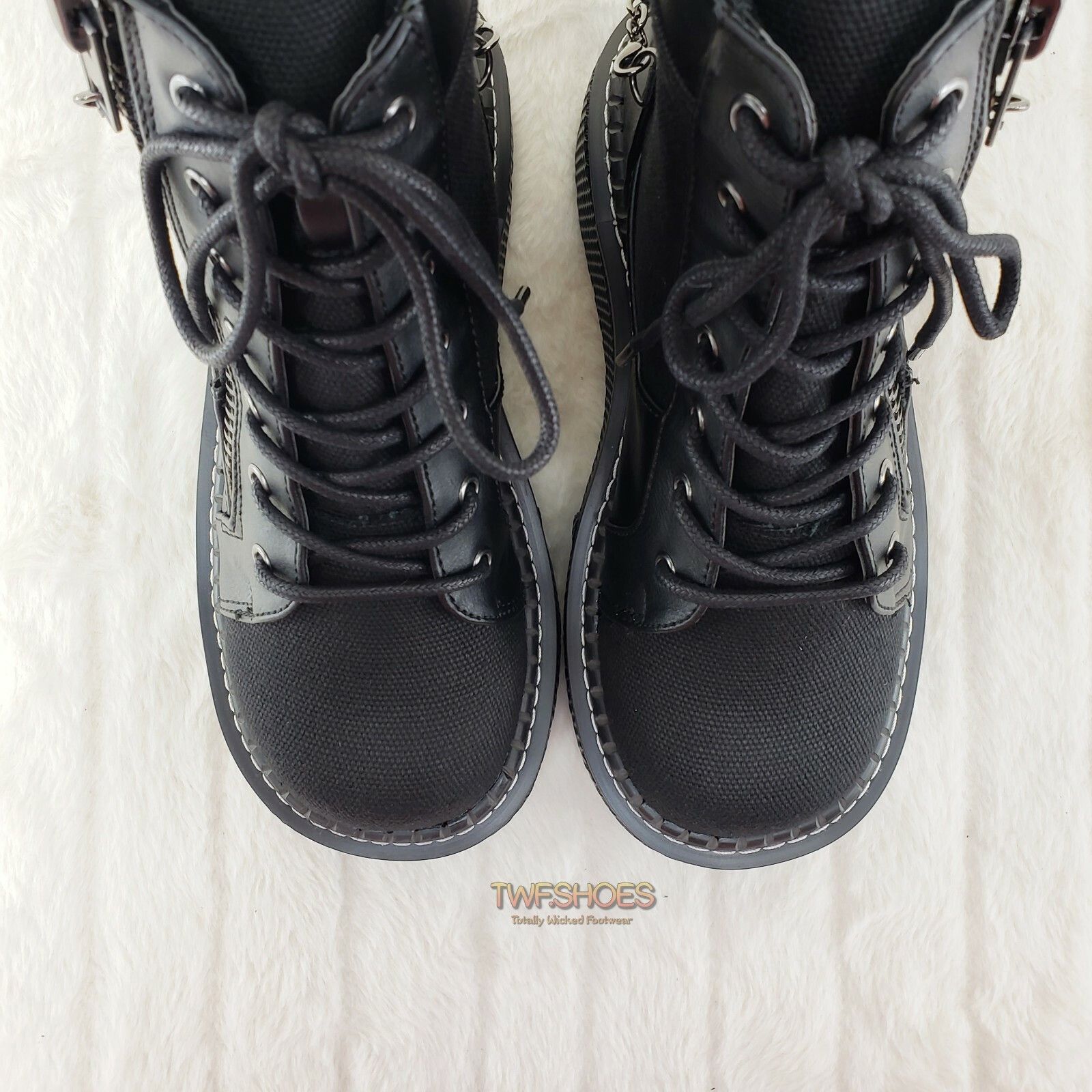 Other DEMONIA Emily 114 Black Canvas 2" Platform Punk Goth Ankle B Size US 12 / IT 42 - 5 Thumbnail