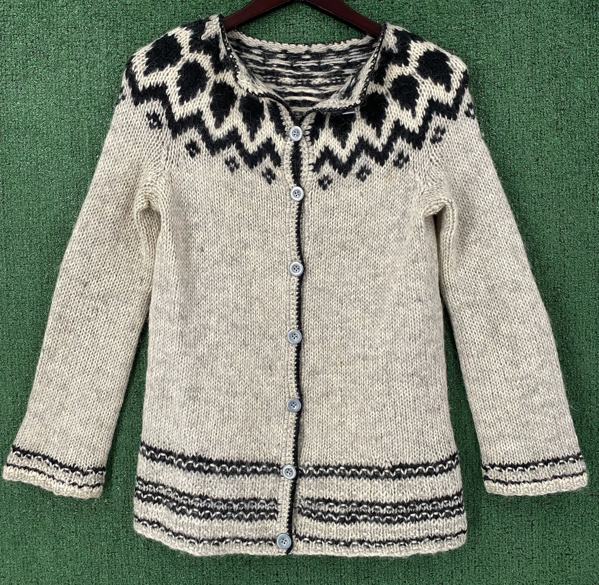 Handmade Y2K Hand Knitted Norway Fair Isle Alpaca Cardigan Sweater XS Size XS / US 0-2 / IT 36-38 - 1 Thumbnail