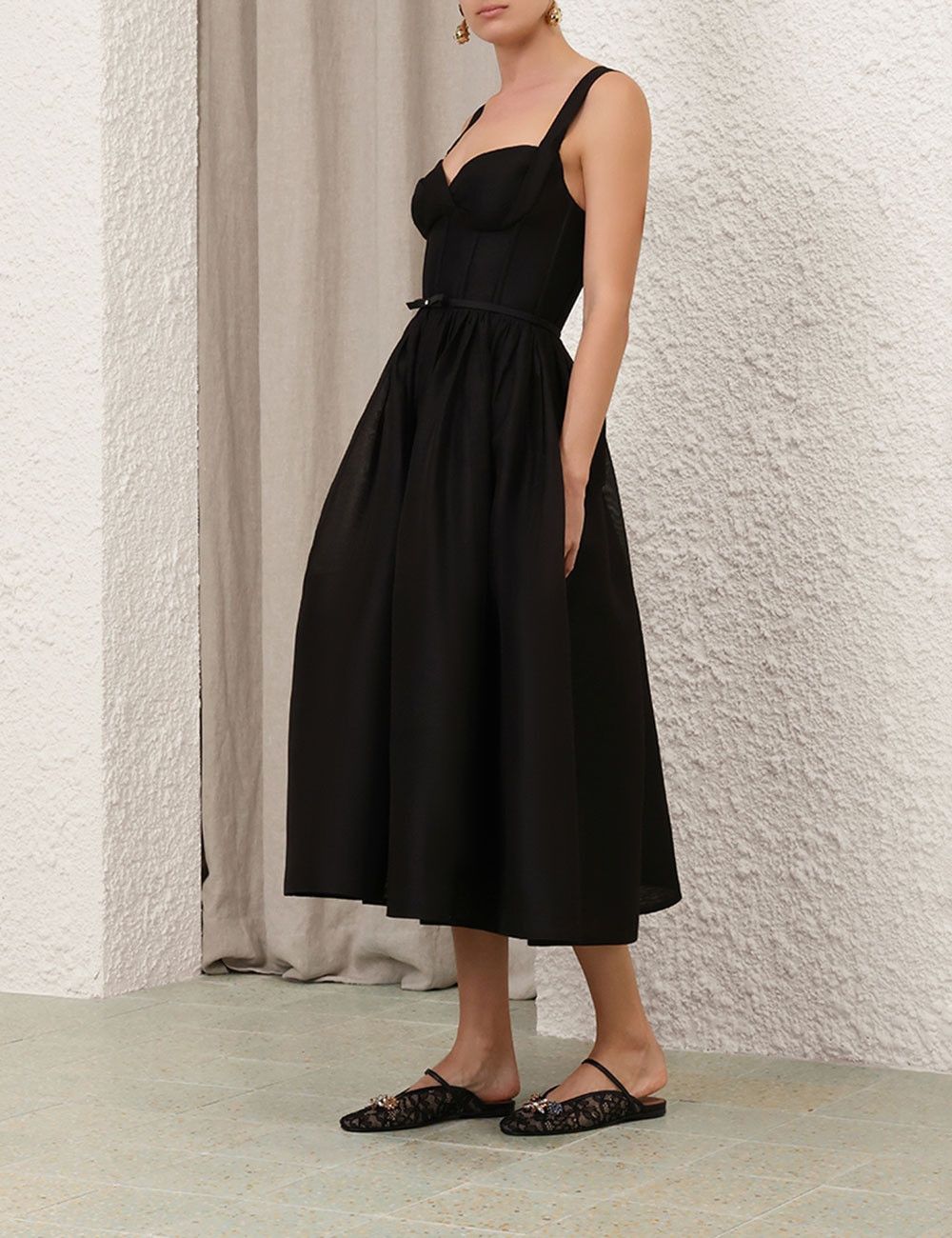 Zimmermann oc11z1025 Crush Picnic Midi Dress in Black Size L / US 10 / IT 46 - 3 Thumbnail