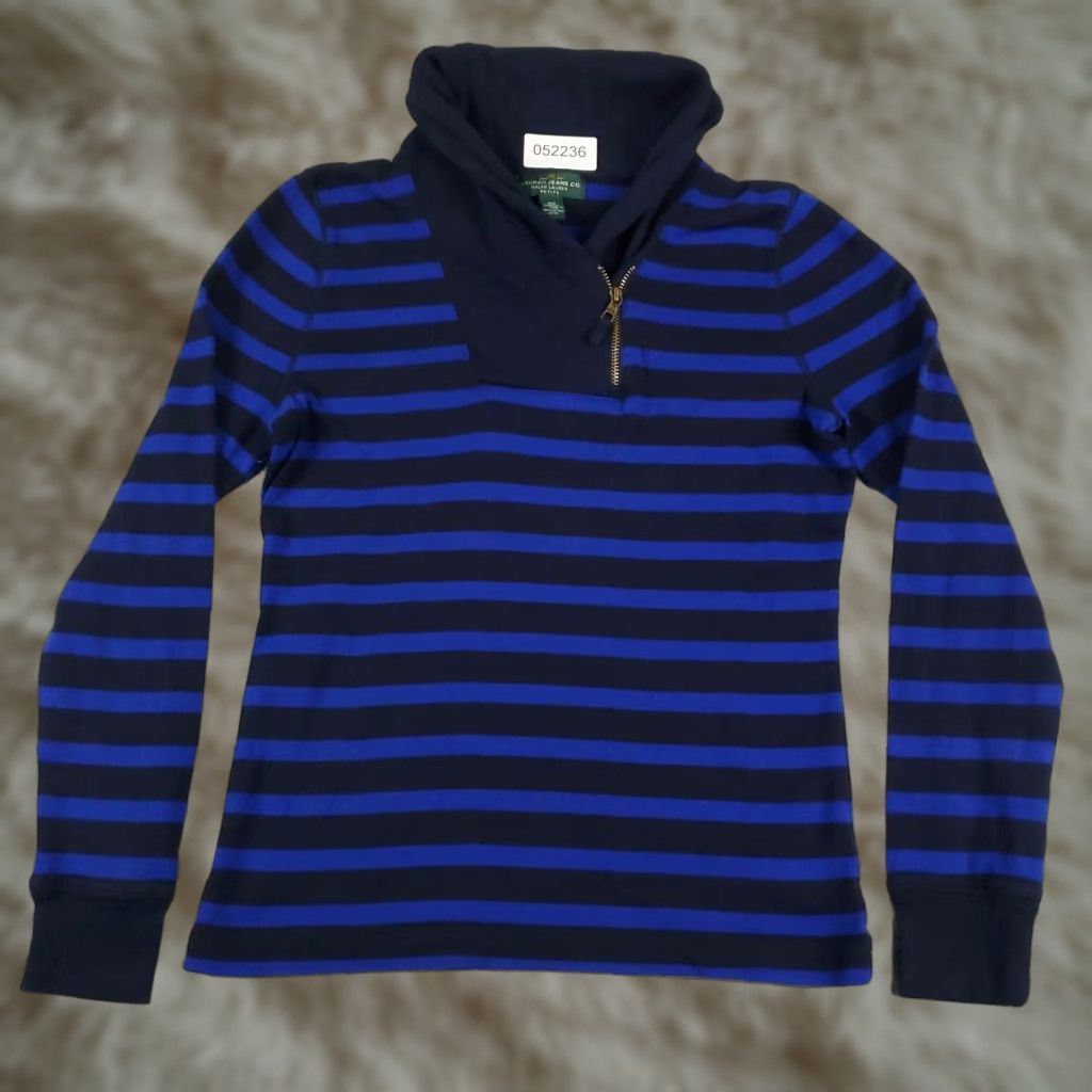 Ralph Lauren VINTAGE Ralph Lauren Sweater Women's Pullover Size PM Blue Striped Cotton Casual Winter Size M / US 6-8 / IT 42-44 - 1 Thumbnail