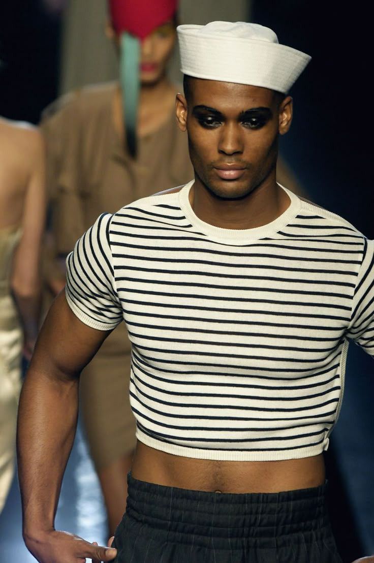 トップス 90s GAULTIER HOMME obejct stripe shirt Jean Paul Gaultier 90s Jean Paul Gaultier Iconic Navy Stripe Top