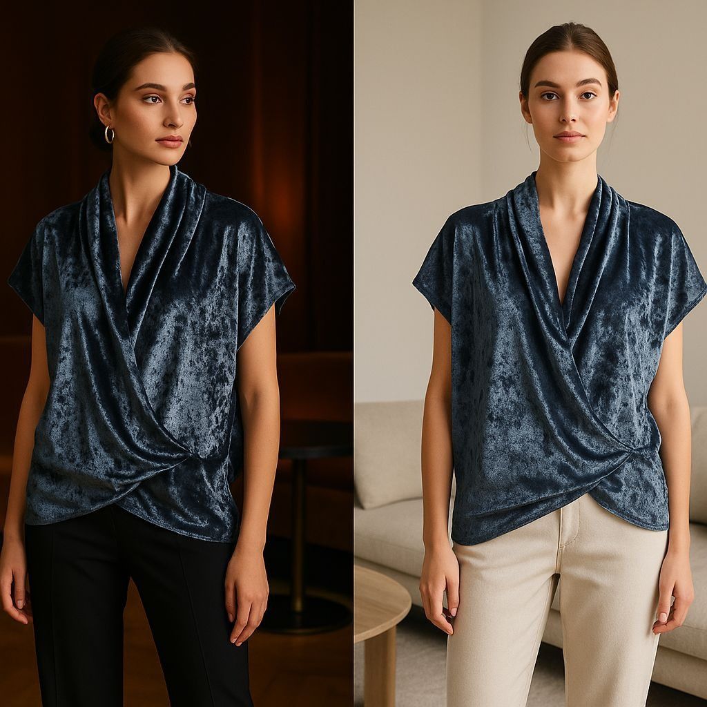 Anthropologie Cousin Earl Crushed Velvet Cowl Top Blue Large Metallic Glam Size L / US 10 / IT 46 - 1 Thumbnail
