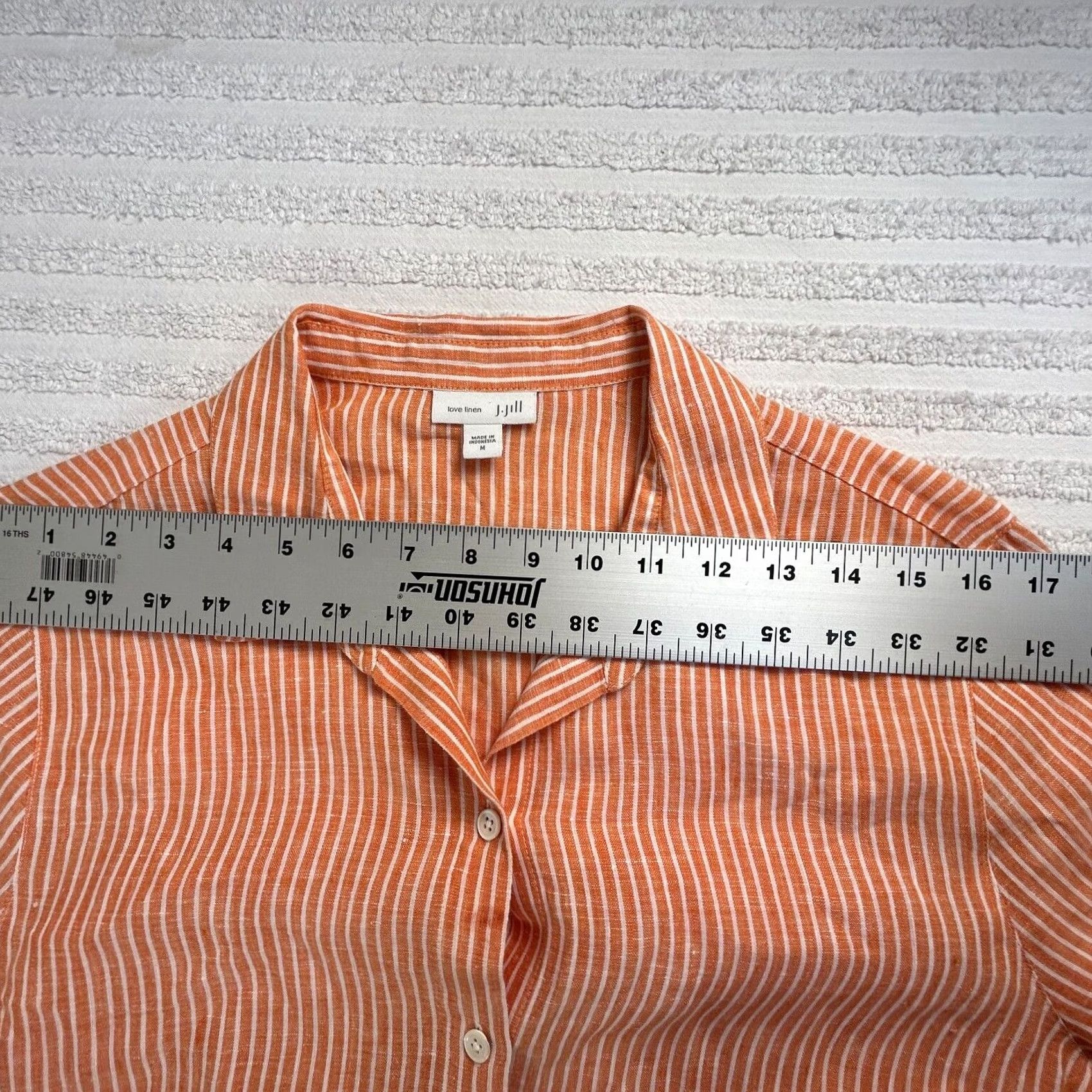 J. Jill J. Jill Love Linen Button-Up Shirt Medium Orange Pinstripe Long Sleeve Womens Size M / US 6-8 / IT 42-44 - 5 Thumbnail