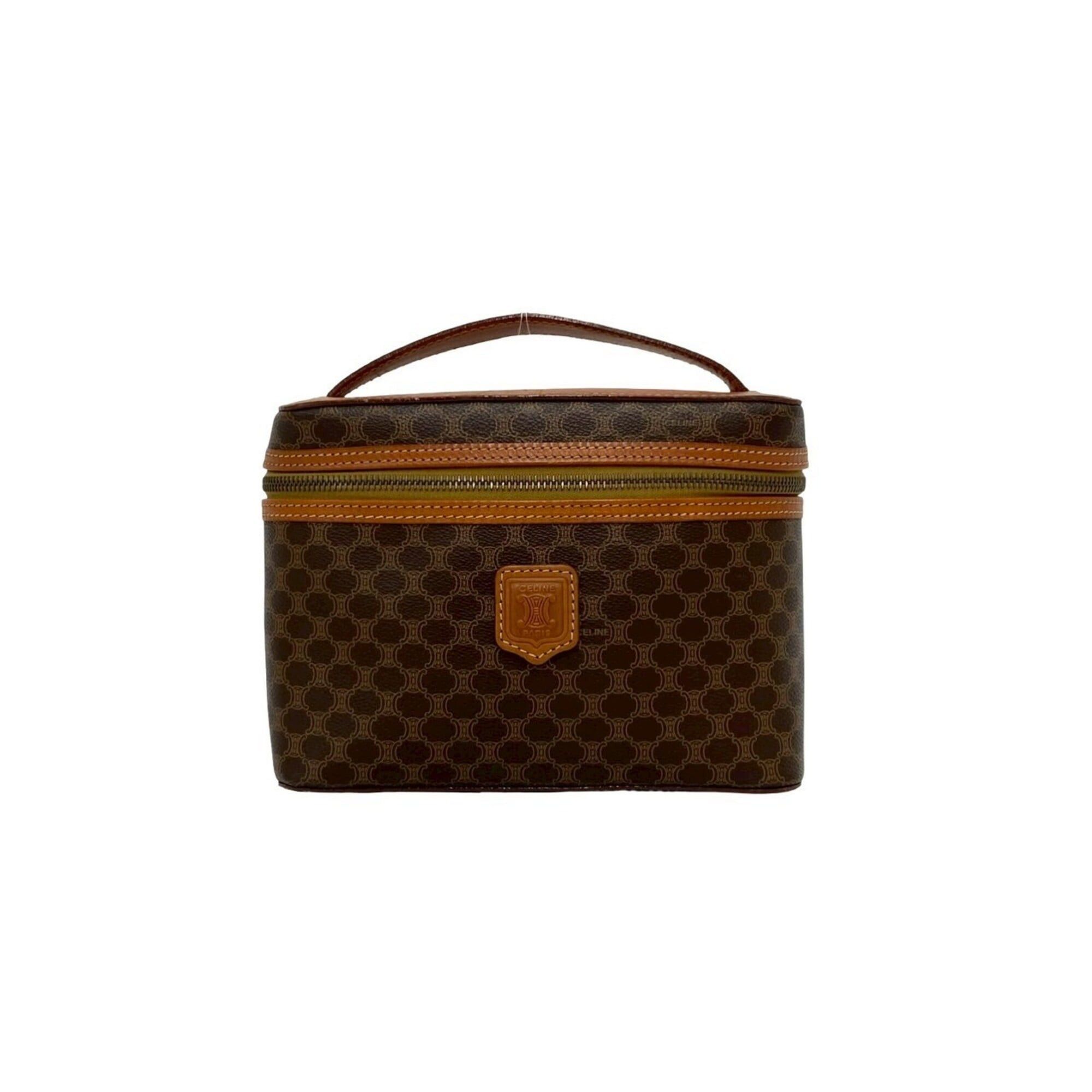 Celine CELINE Vintage Macadam Blazon Triomphe Pattern Logo Leather Handbag Vanity Bag Brown 22693 Size ONE SIZE - 1 Thumbnail