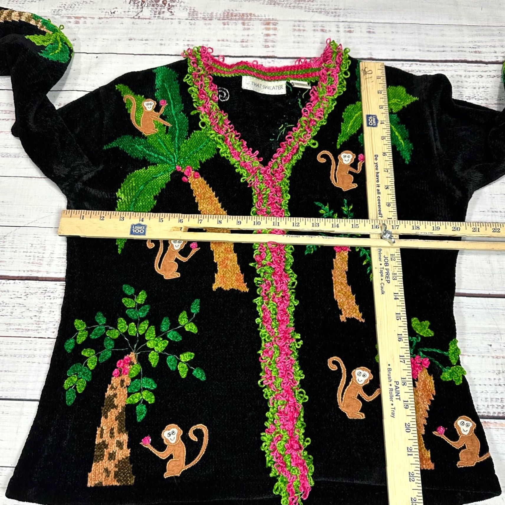 Vintage That Sweater Womens Sweater Black M Monkey Chenille Art To Wear Pullover Size M / US 6-8 / IT 42-44 - 2 Thumbnail