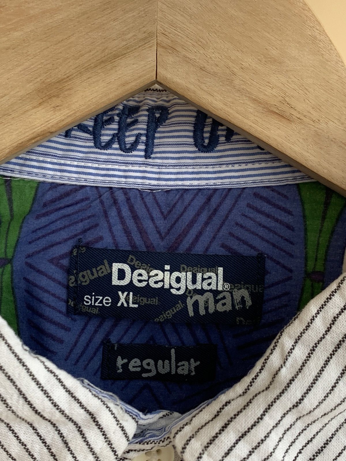Desigual Salsa Slim Fit Patchwork Madras Striped Short Sleeve Shirt Size US XL / EU 56 / 4 - 10 Thumbnail