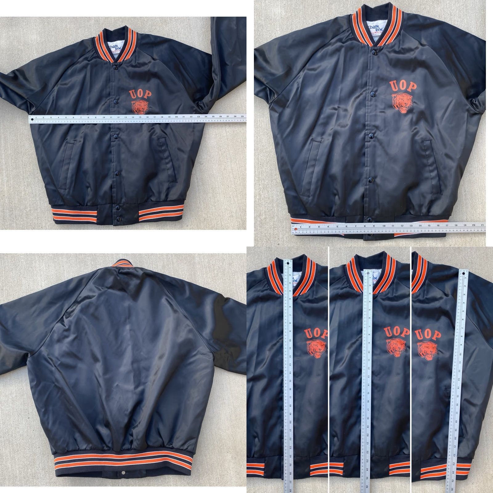 Chalk Line VINTAGE Chalkline UOP Tigers Satin Bomber Jacket Raglan Snap Front USA Made XL Jacket Men Black Satin Nylon Logo Lined USA USA University Cats 90s? Size US XL / EU 56 / 4 - 11 Thumbnail