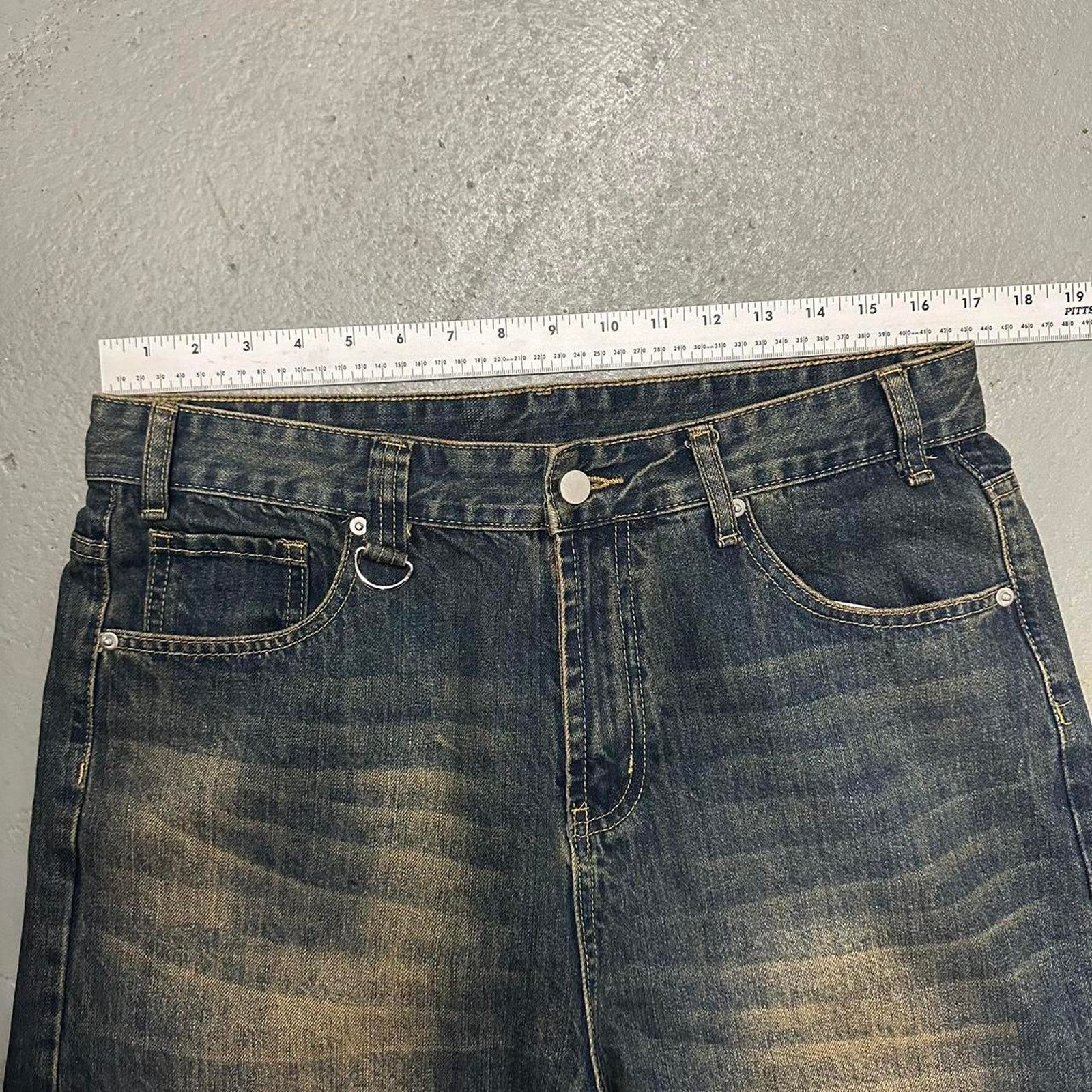 NAVY DESERT WIDE LEG BAGGY DENIM WAIST 34 FLAT