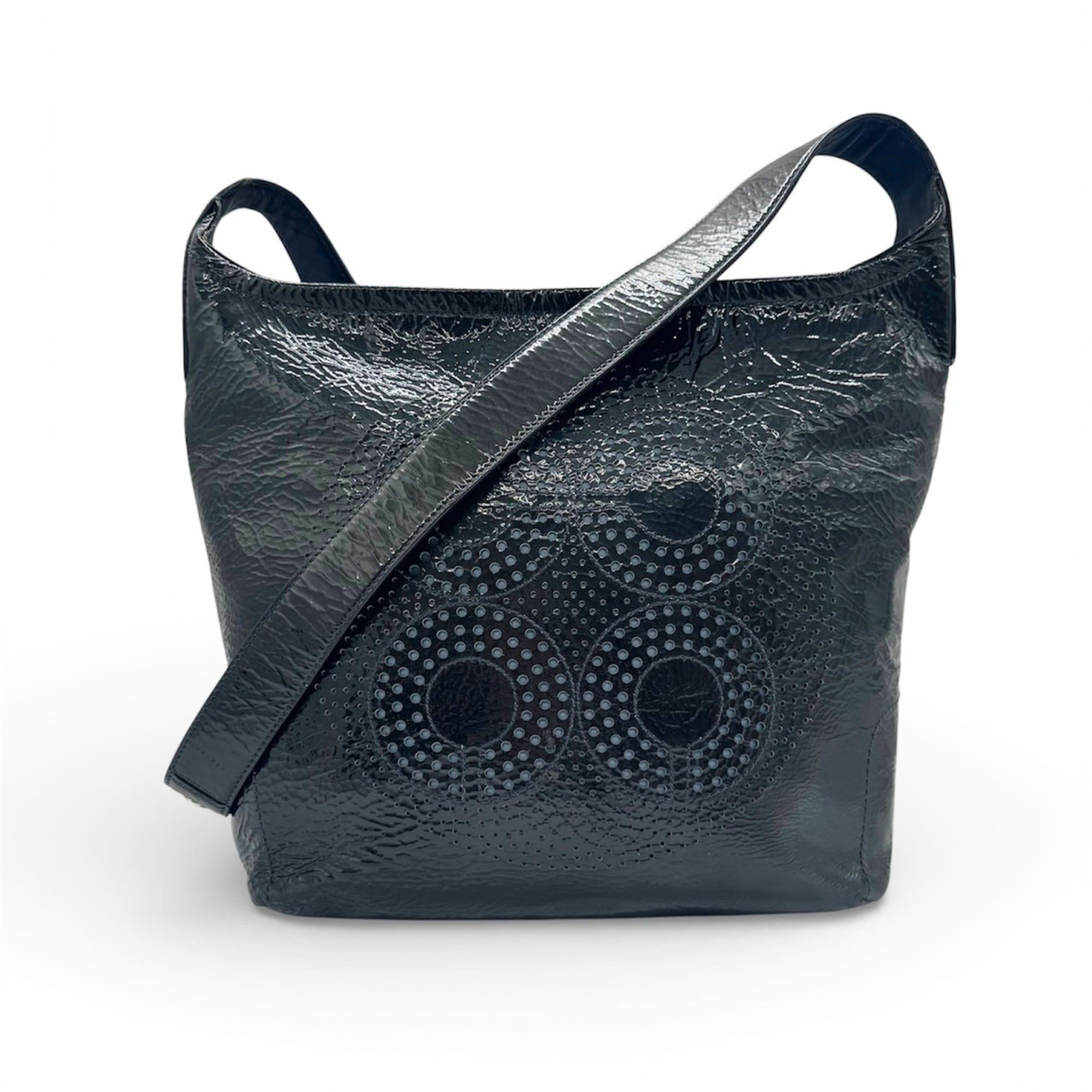 COACH Shoulder Bag in Navy Patent Leather 17033 Signature Op Art Collection for Men and Women